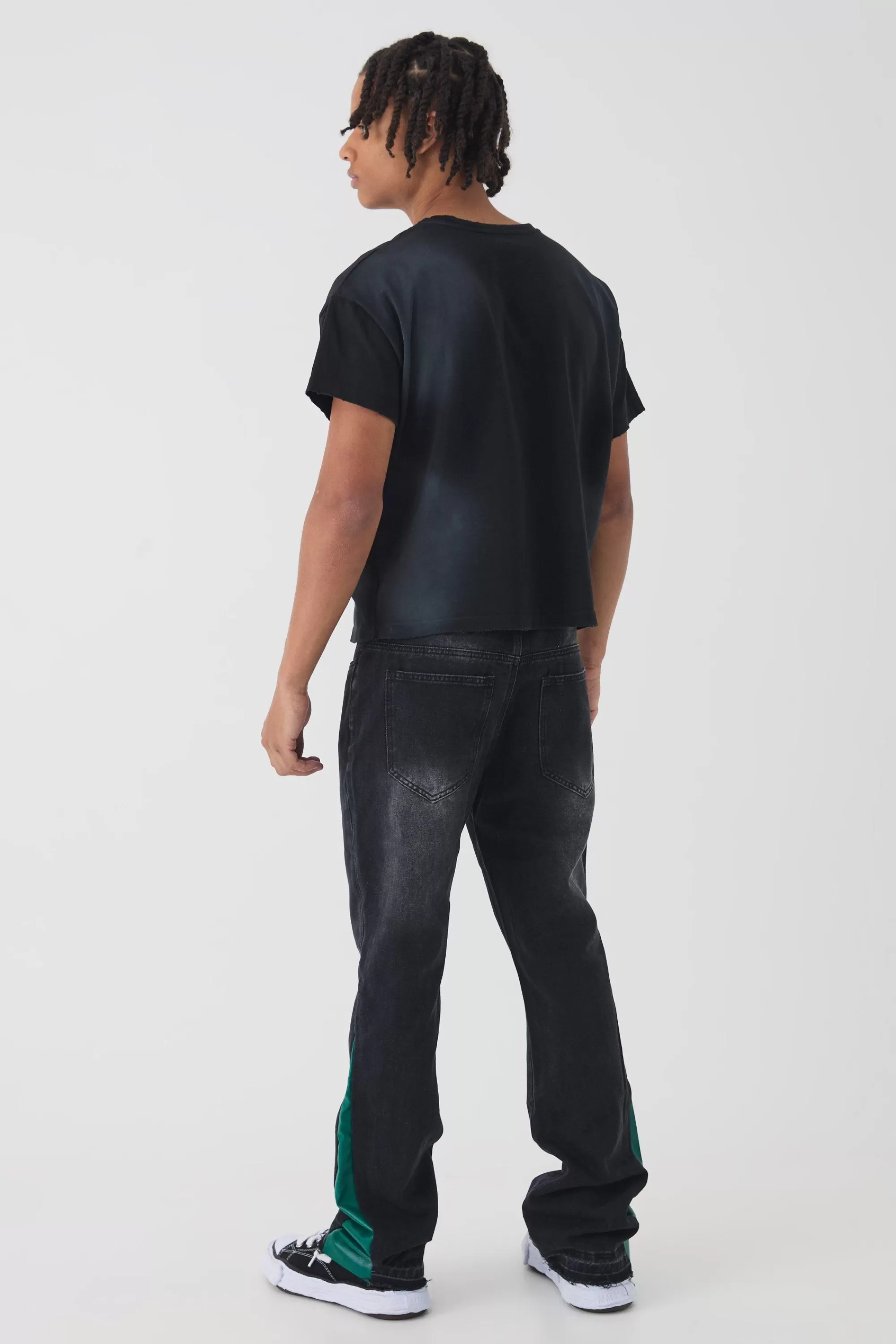boohooMAN Slim Rigid Flare Pu Gusset Jeans | UK