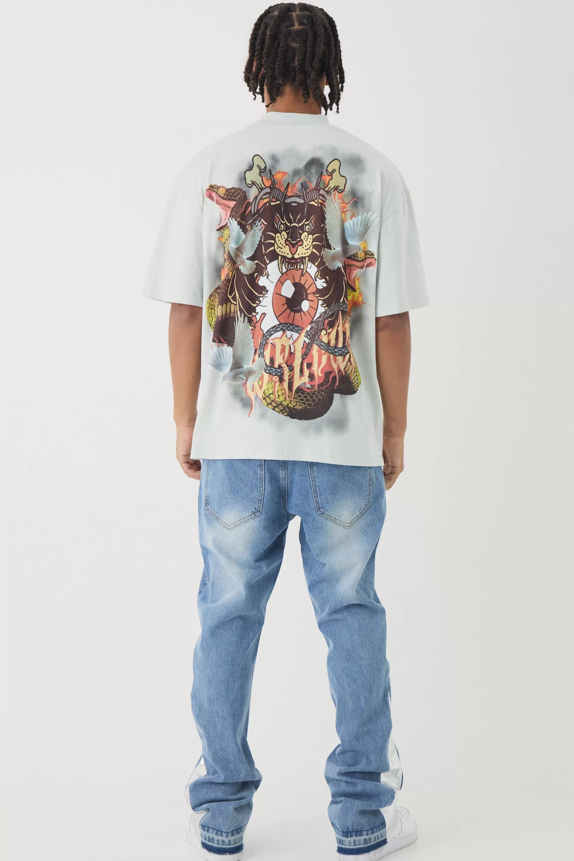 boohooMAN Slim Rigid Flare Pu Gusset Jeans | UK