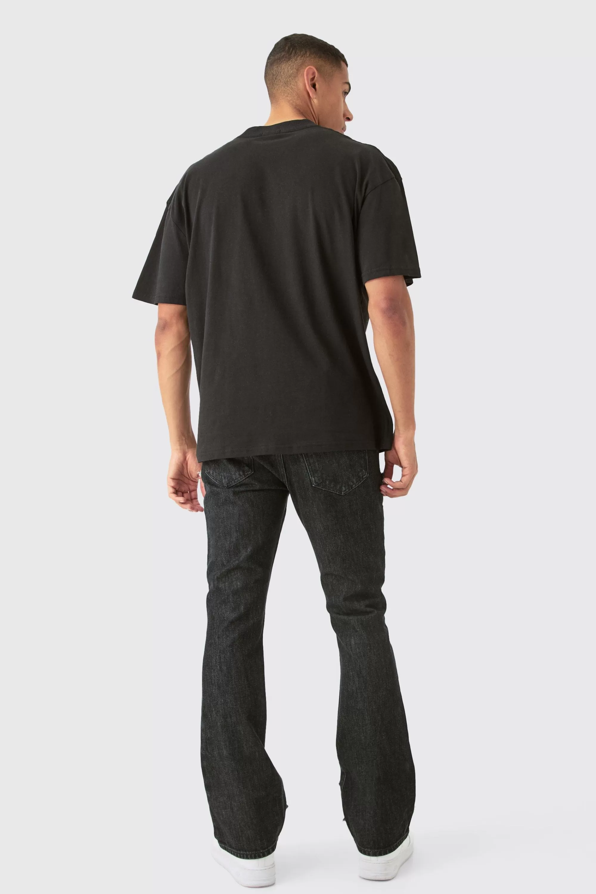boohooMAN Slim Rigid Flare Ripped Carpenter Overdye Denim Jean In | UK