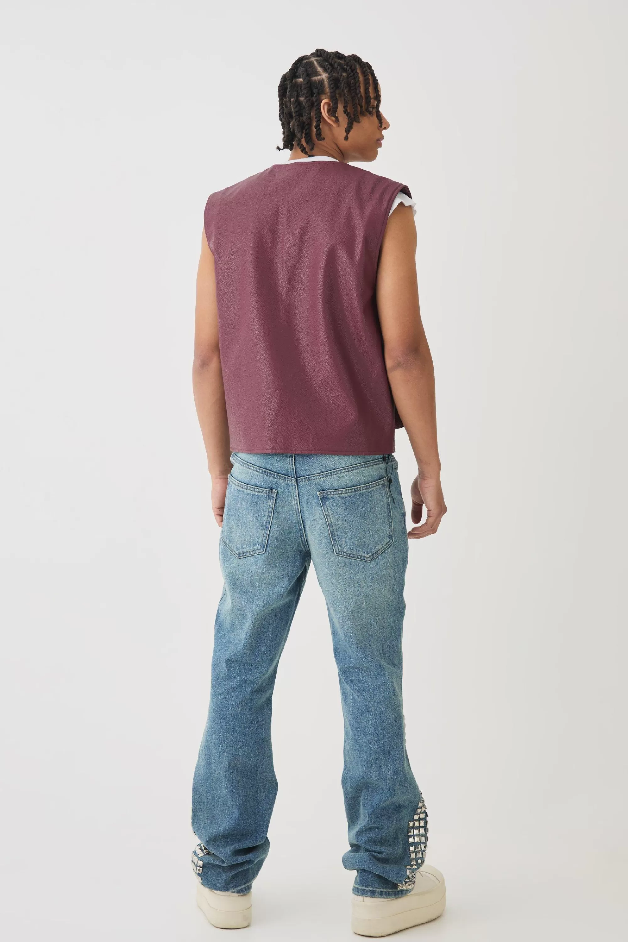 boohooMAN Slim Rigid Flare Studded Jeans | UK