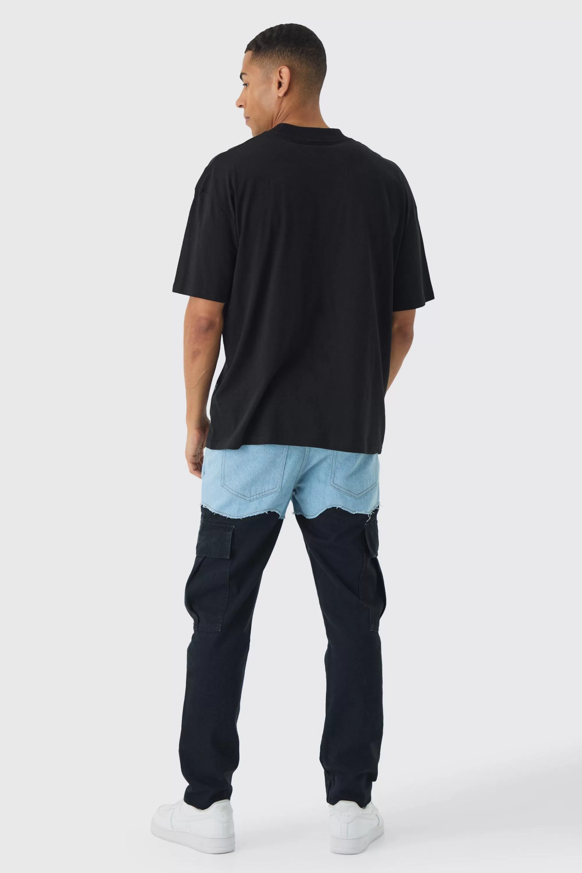 boohooMAN Slim Rigid Spliced Cargo Denim Jeans | UK