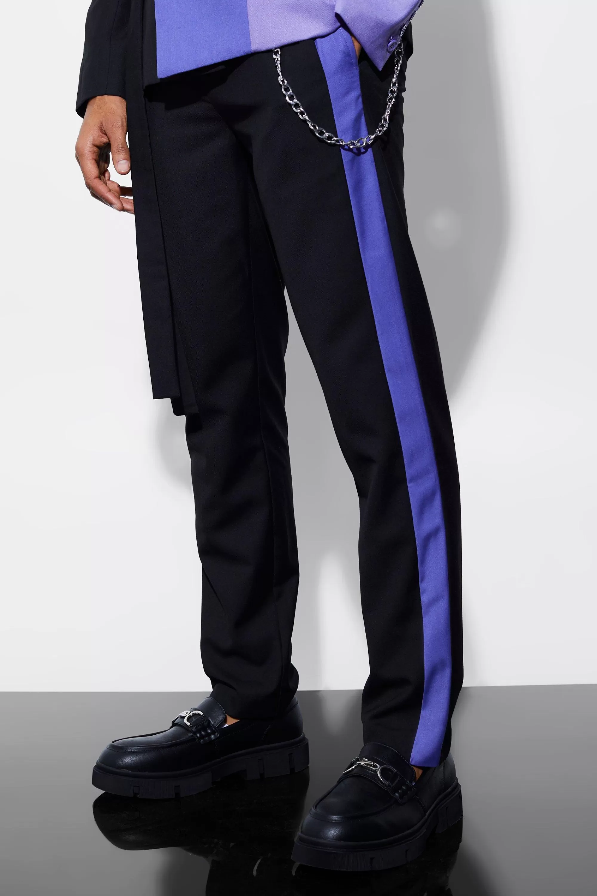 boohooMAN Slim Side Panel Suit Trousers | UK