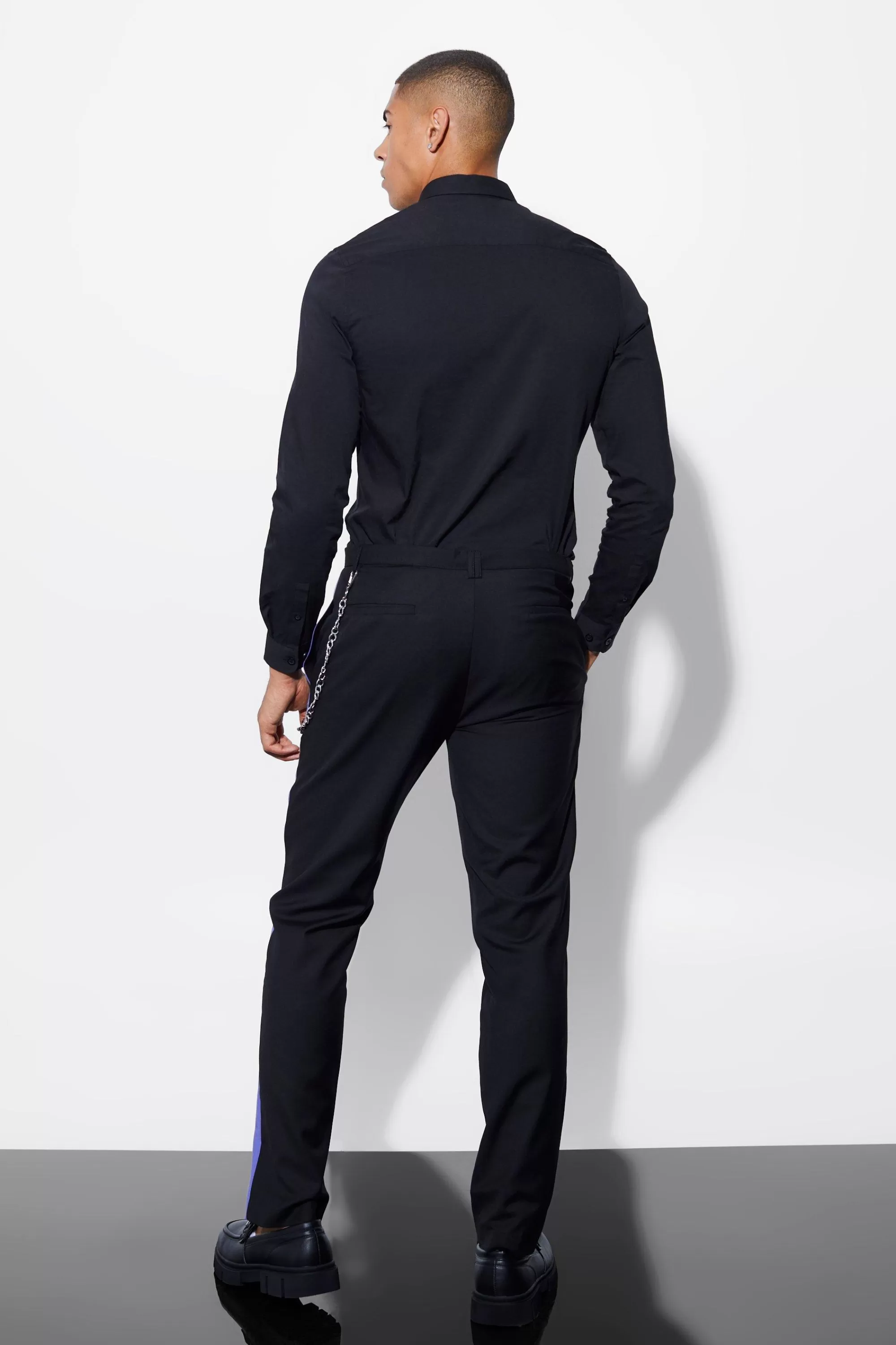 boohooMAN Slim Side Panel Suit Trousers | UK