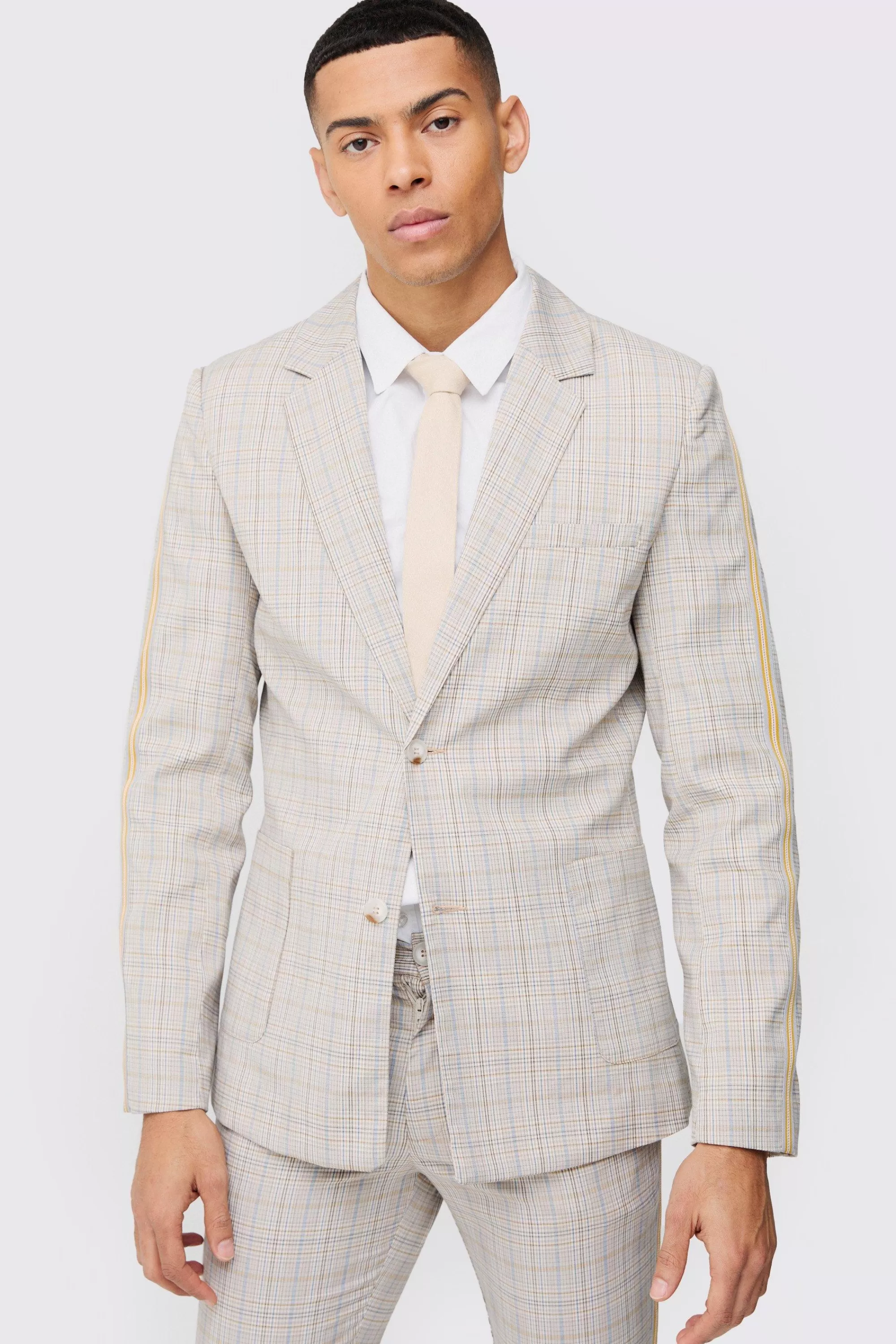 boohooMAN Slim Single Breasted Check Blazer | UK