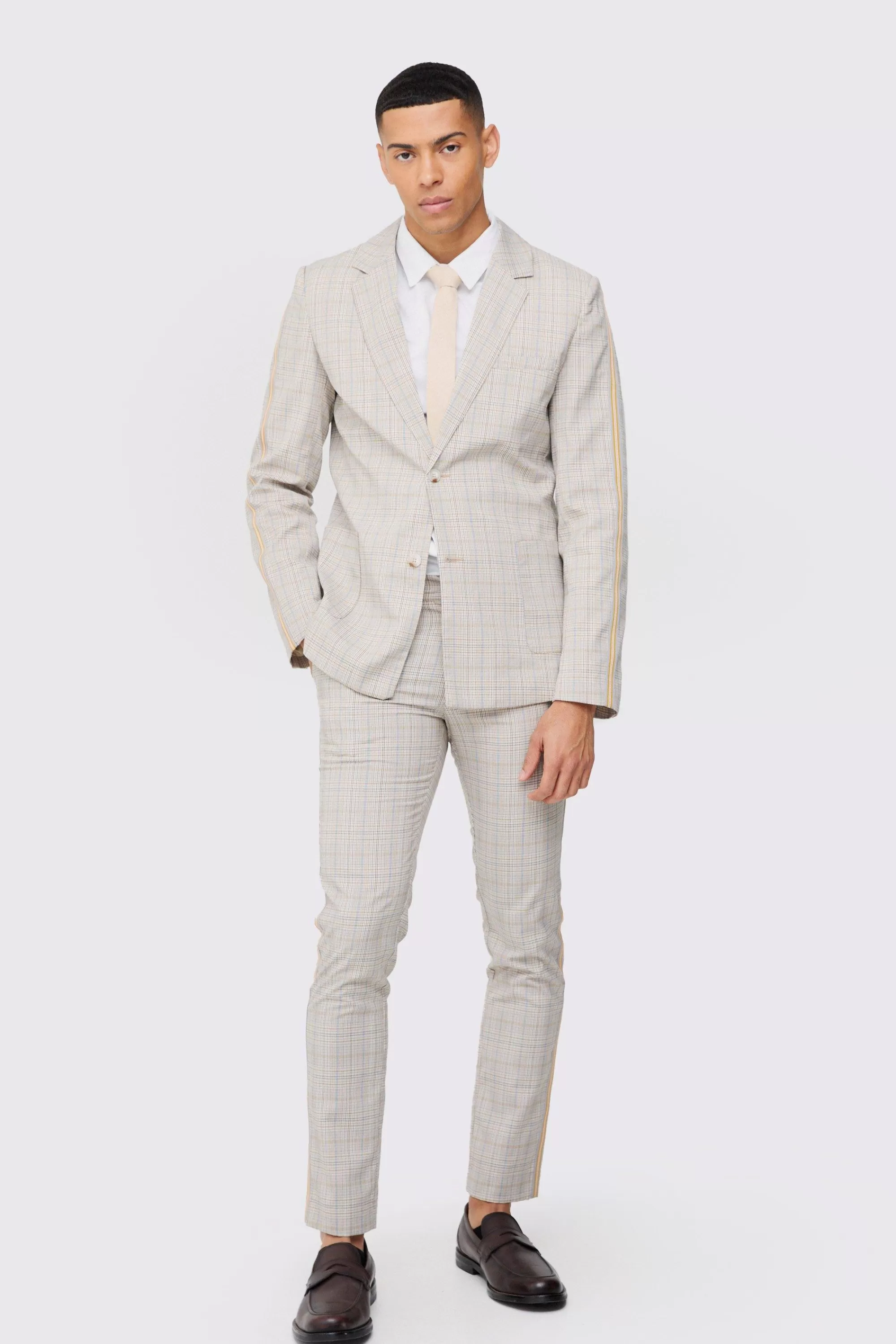 boohooMAN Slim Single Breasted Check Suit | UK