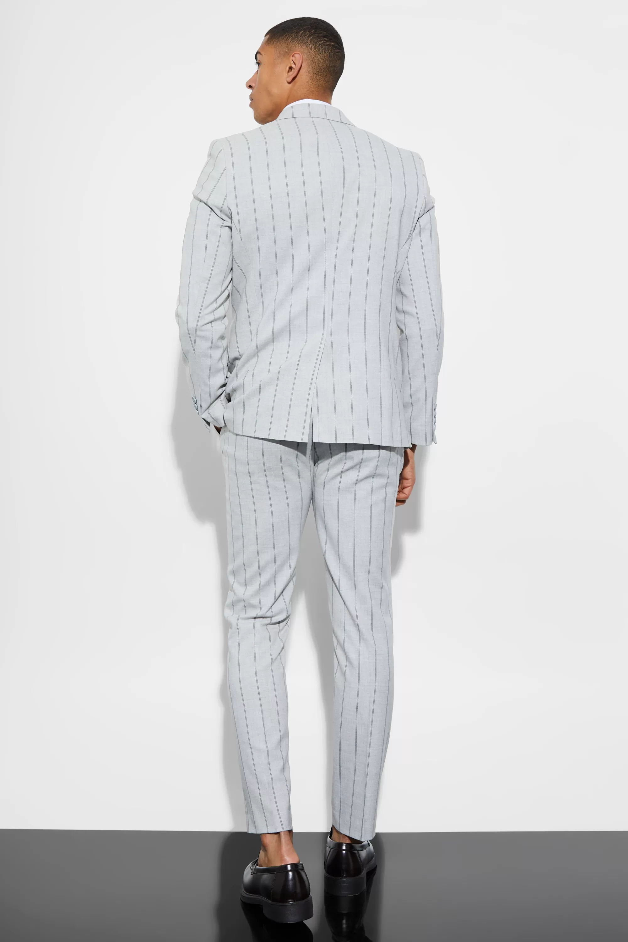 boohooMAN Slim Single Breasted Striped Suit Jacket | UK