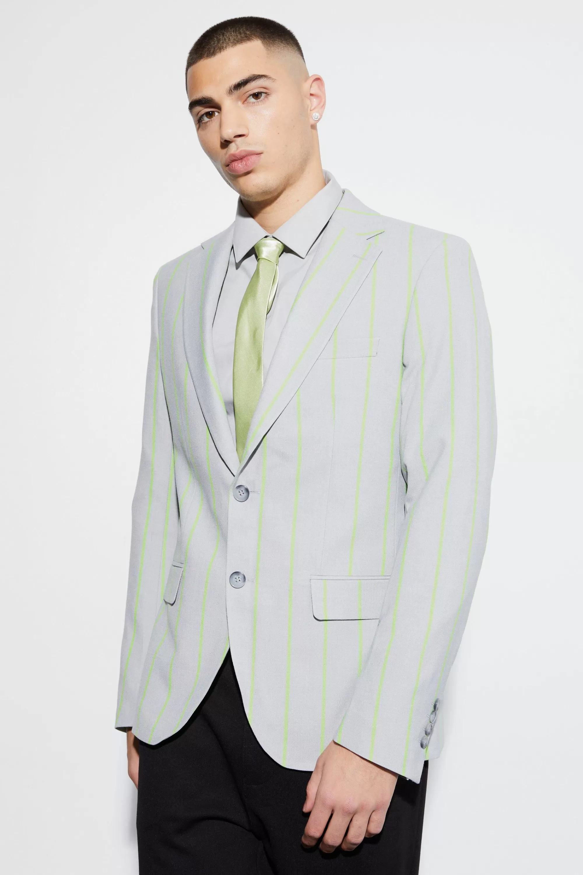 boohooMAN Slim Single Breasted Wide Stripe Suit | UK