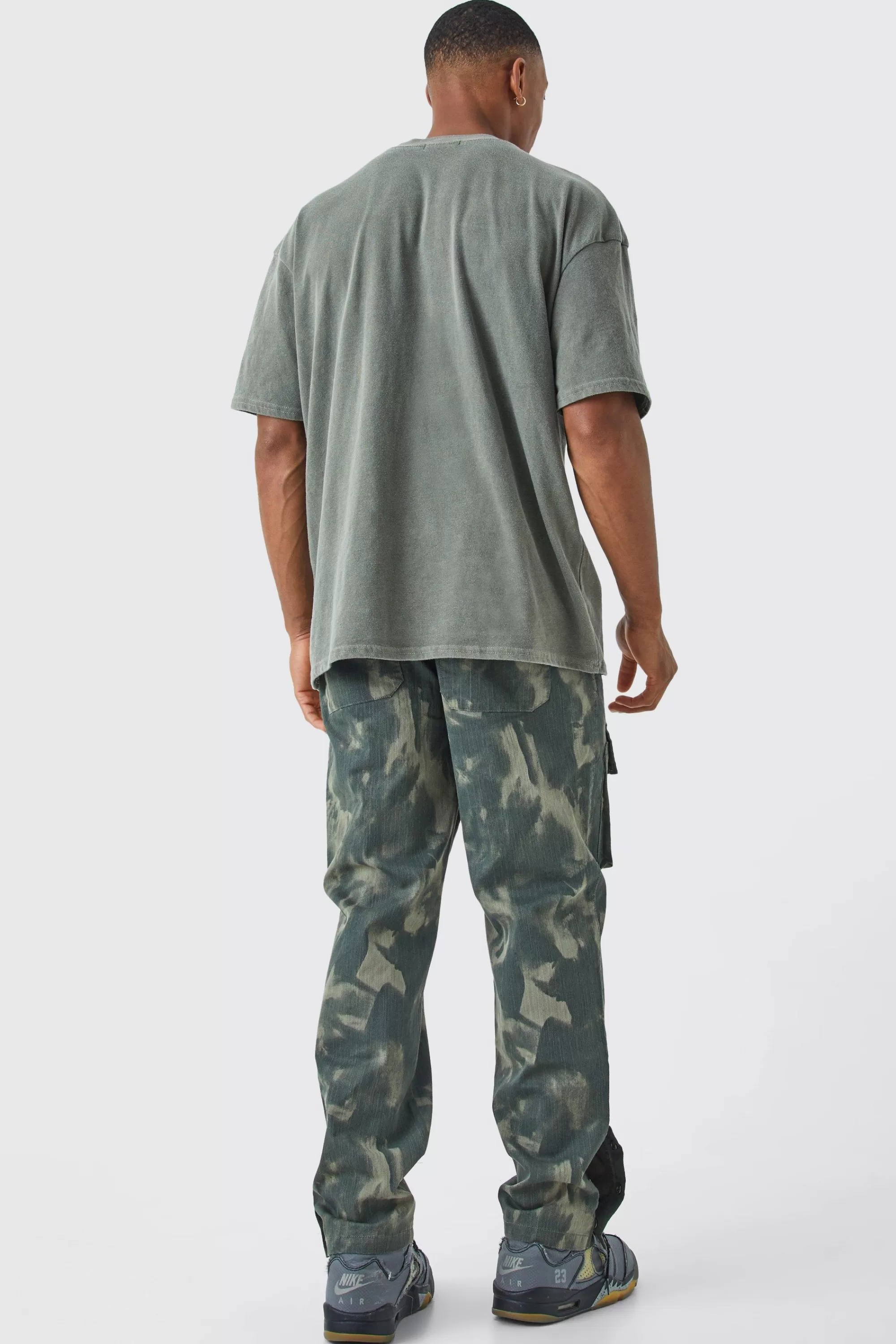 boohooMAN Slim Smoke Camo Cargo Trouser With Popper Hem | UK