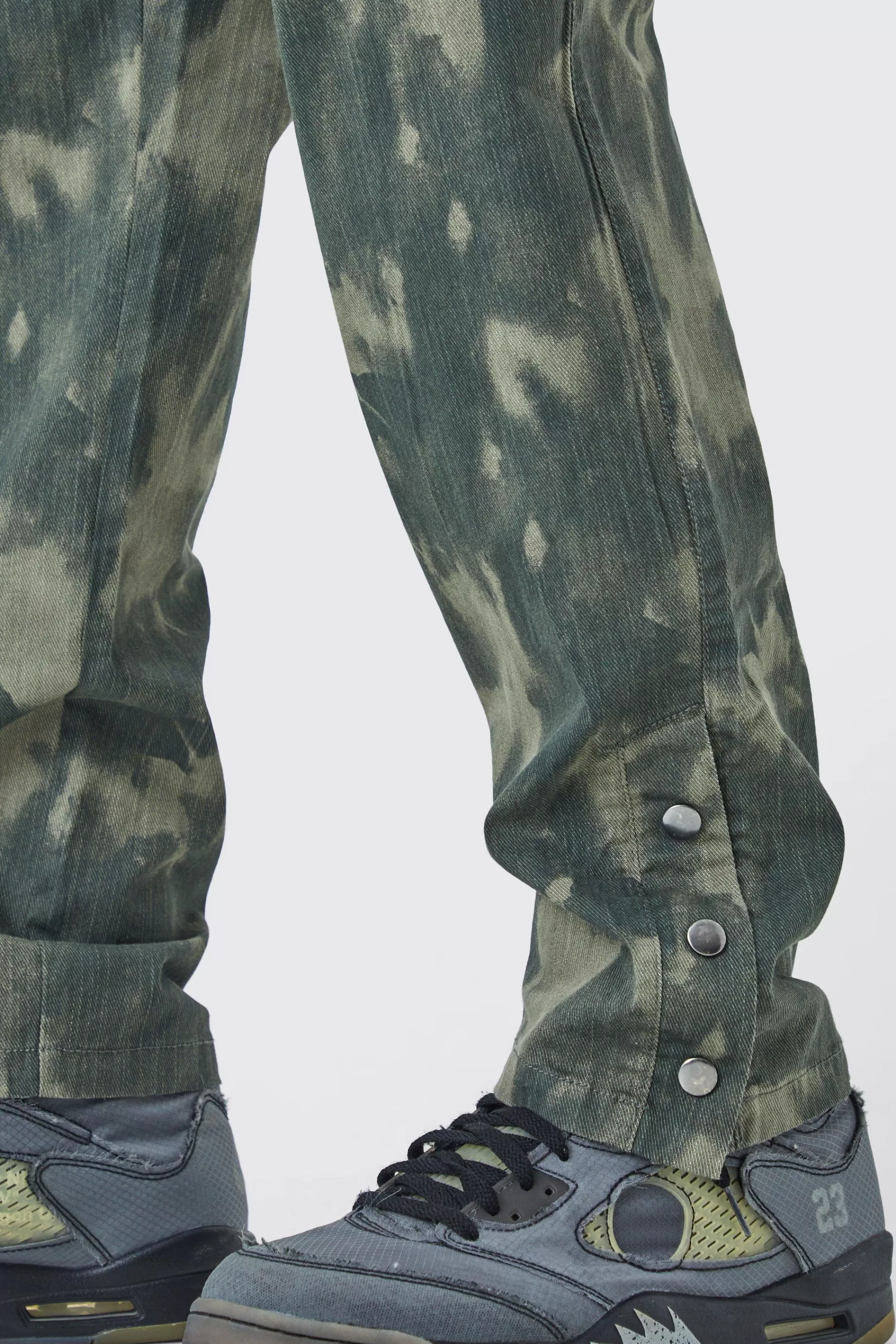 boohooMAN Slim Smoke Camo Cargo Trouser With Popper Hem | UK