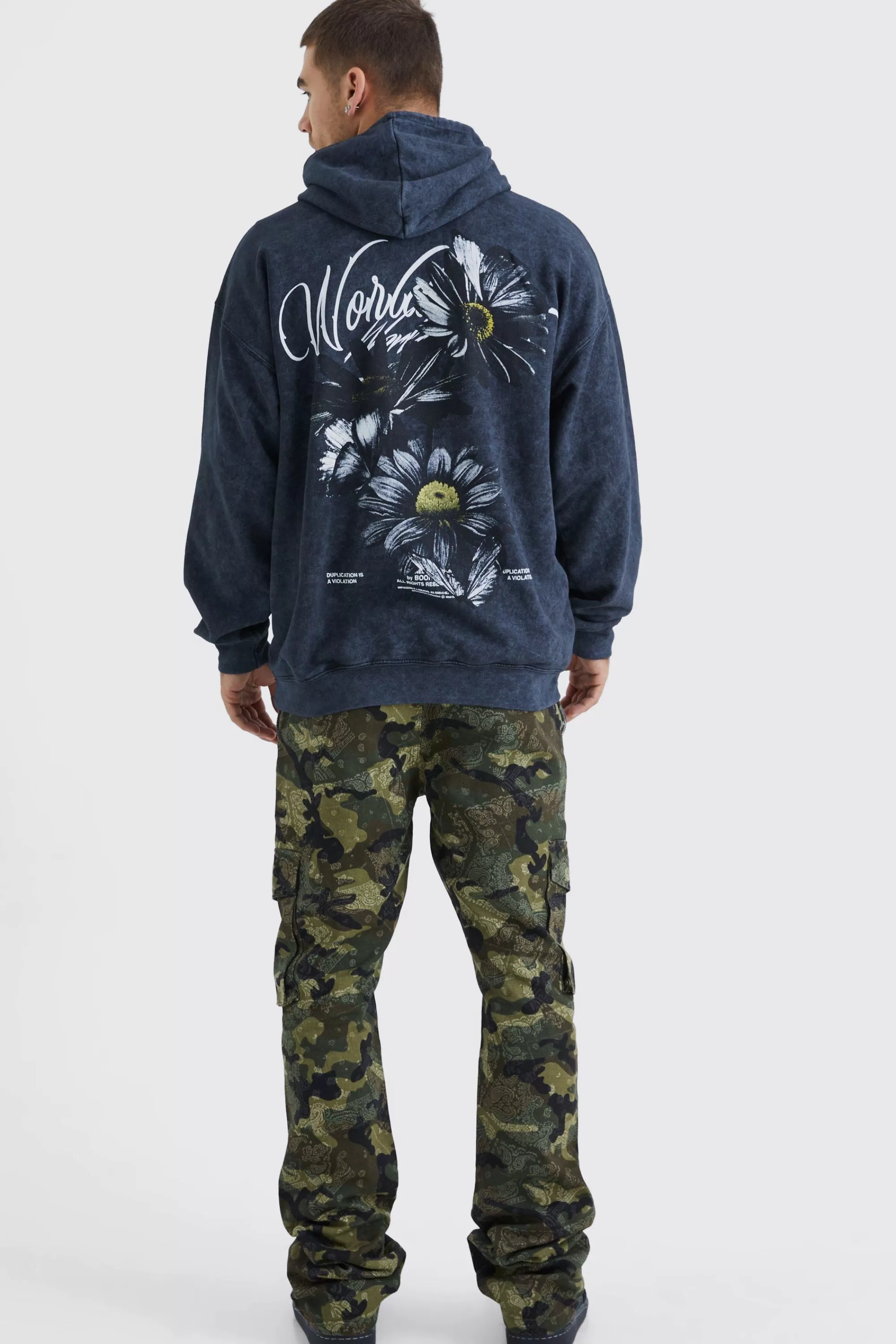 boohooMAN Slim Stacked Flare Multi Cargo Camo Bandana Trouser | UK