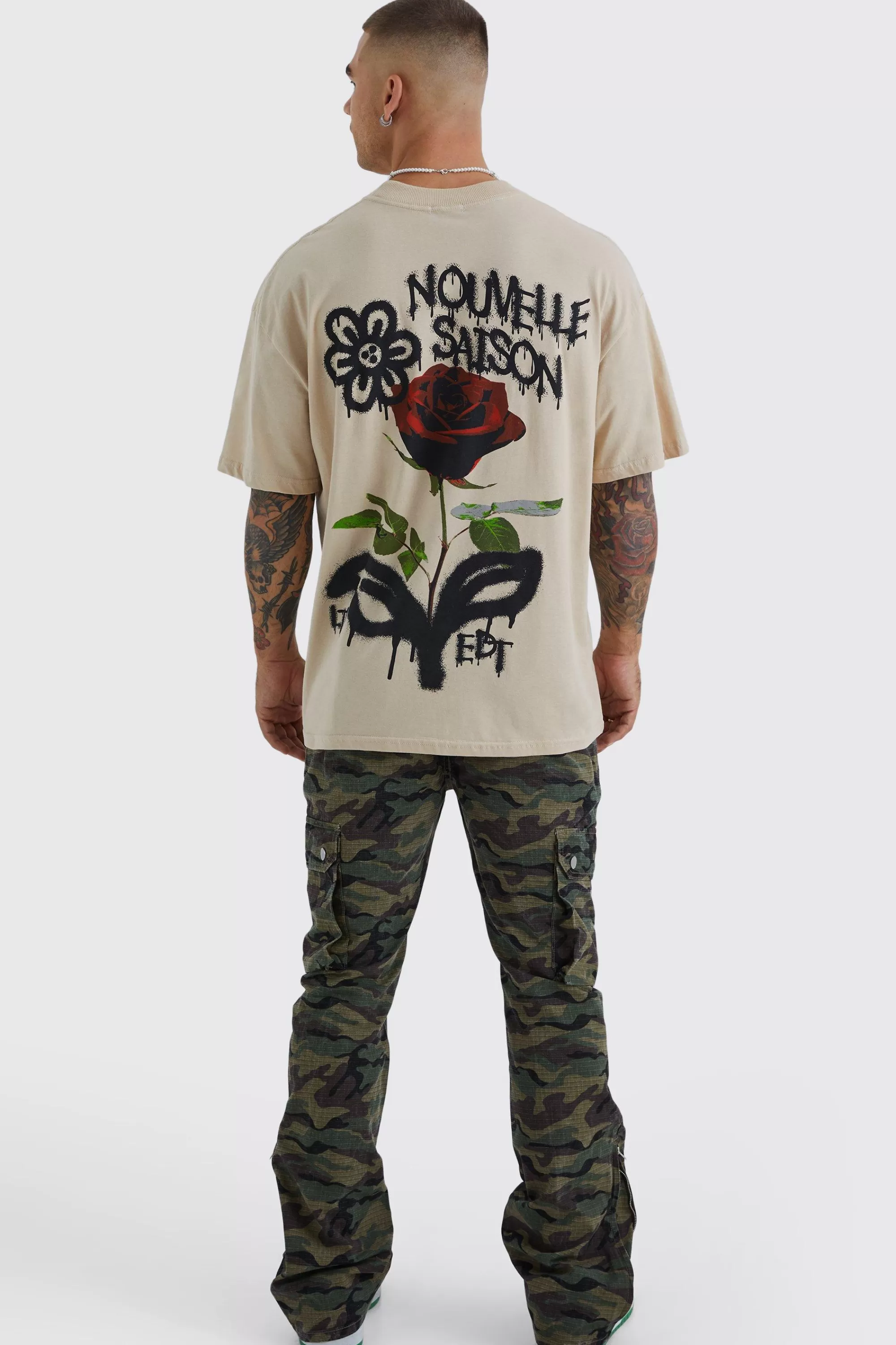 boohooMAN Slim Stacked Zip Gusset Cargo Camo Ripstop Trouser | UK