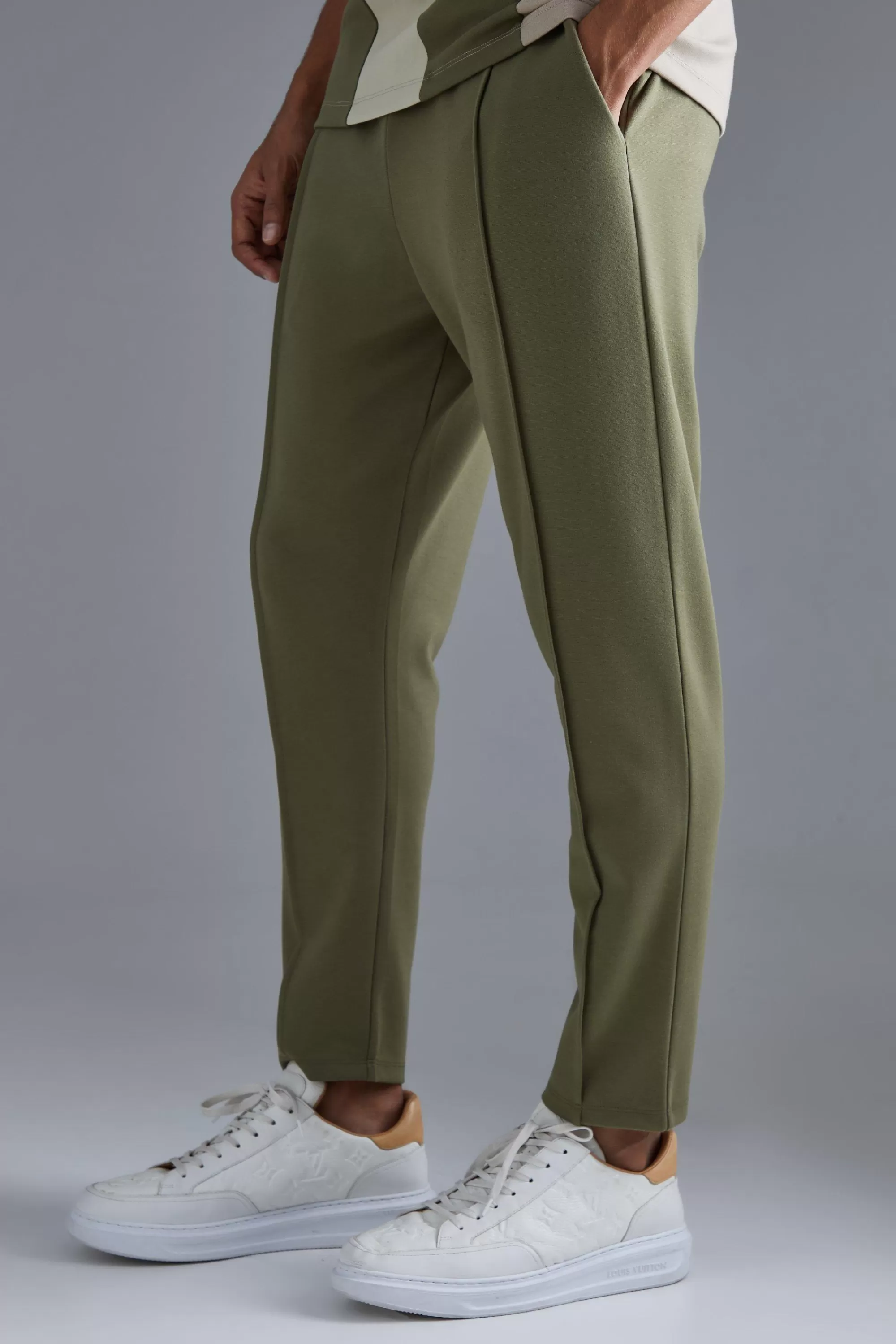 boohooMAN Slim Tapered Elastic Waist Pintuck Crop Jogger | UK