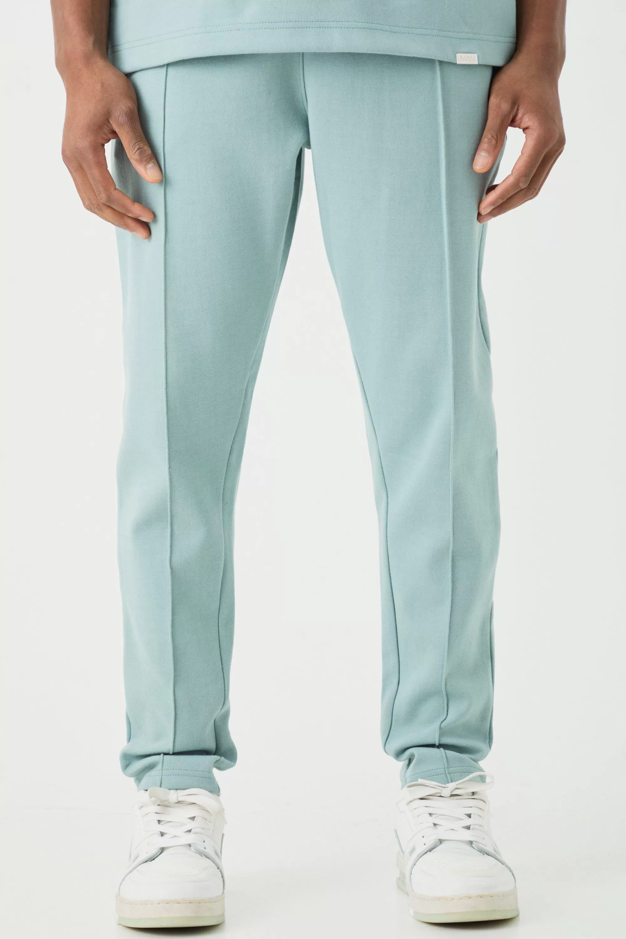 boohooMAN Slim Tapered Interlock Pintuck Jogger | UK