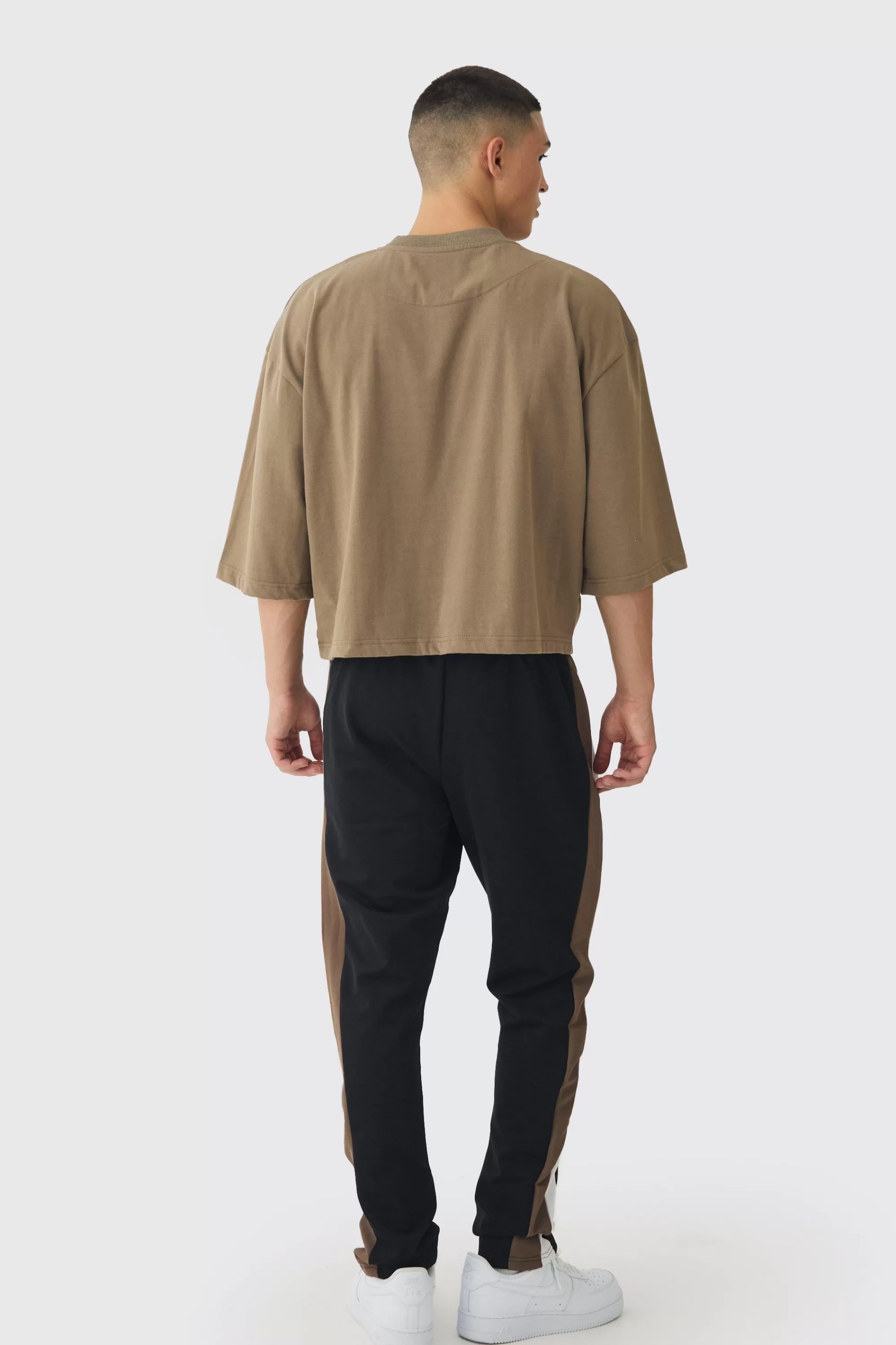boohooMAN Slim Tapered Pique Panel Embroidered Jogger | UK
