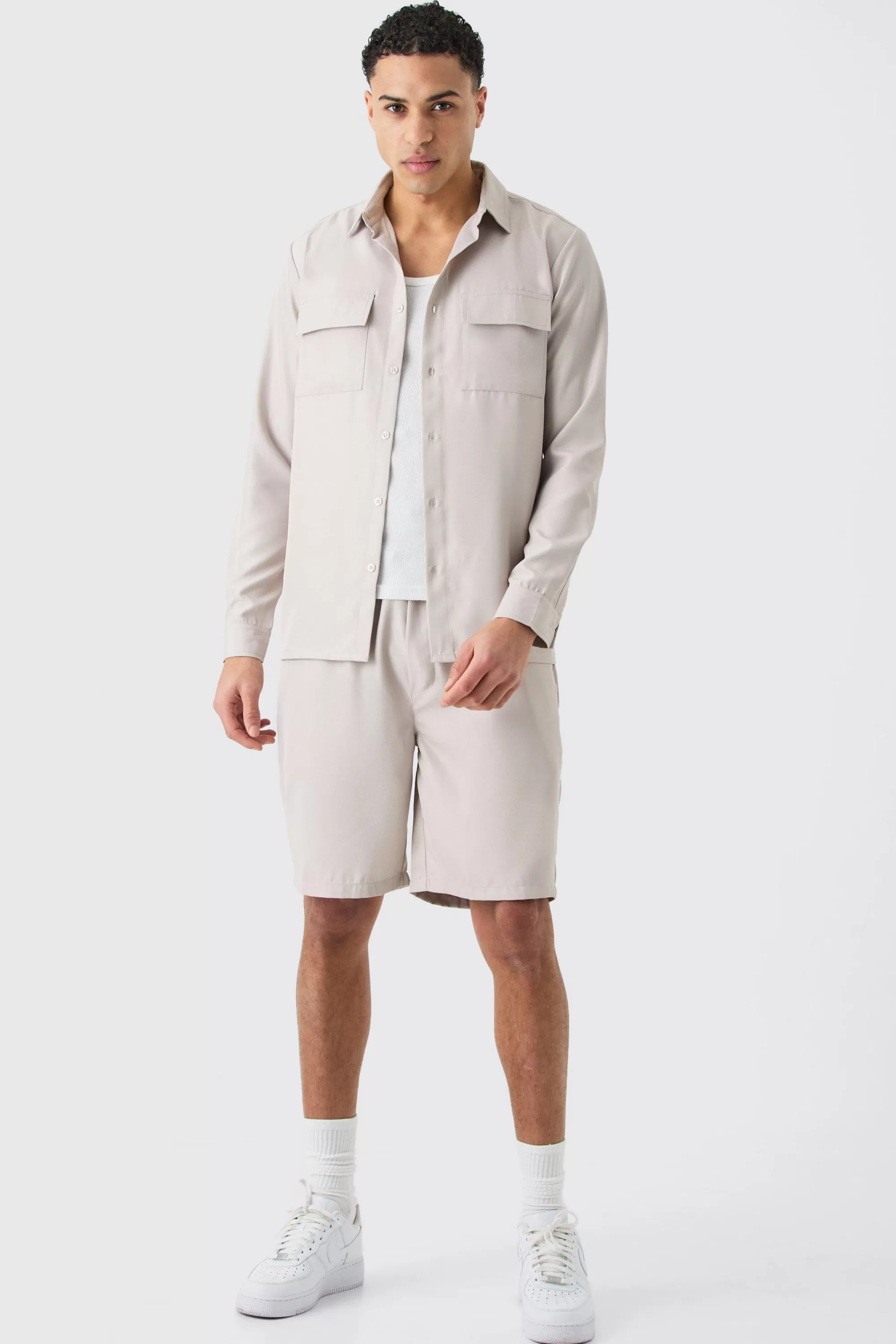 boohooMAN Soft Twill Overshirt And Short Set | UK