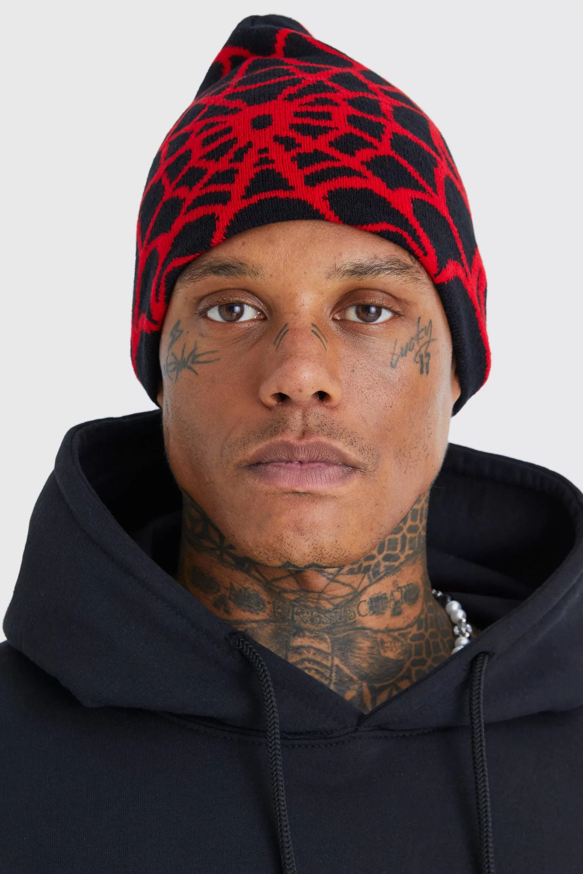 boohooMAN Spiderweb Graphic Beanie | UK