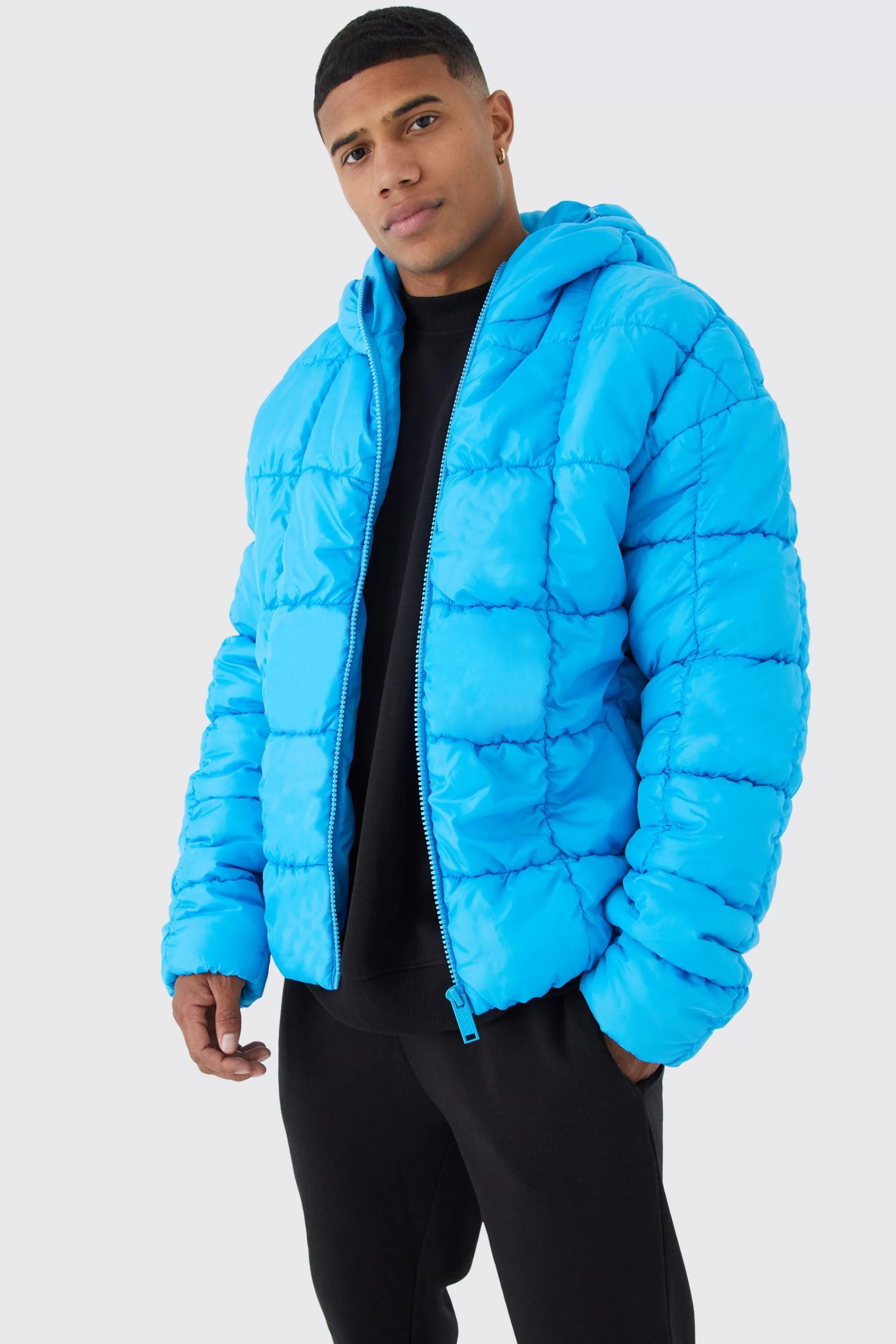 boohooMAN Square Quilted Ruched Puffer | UK