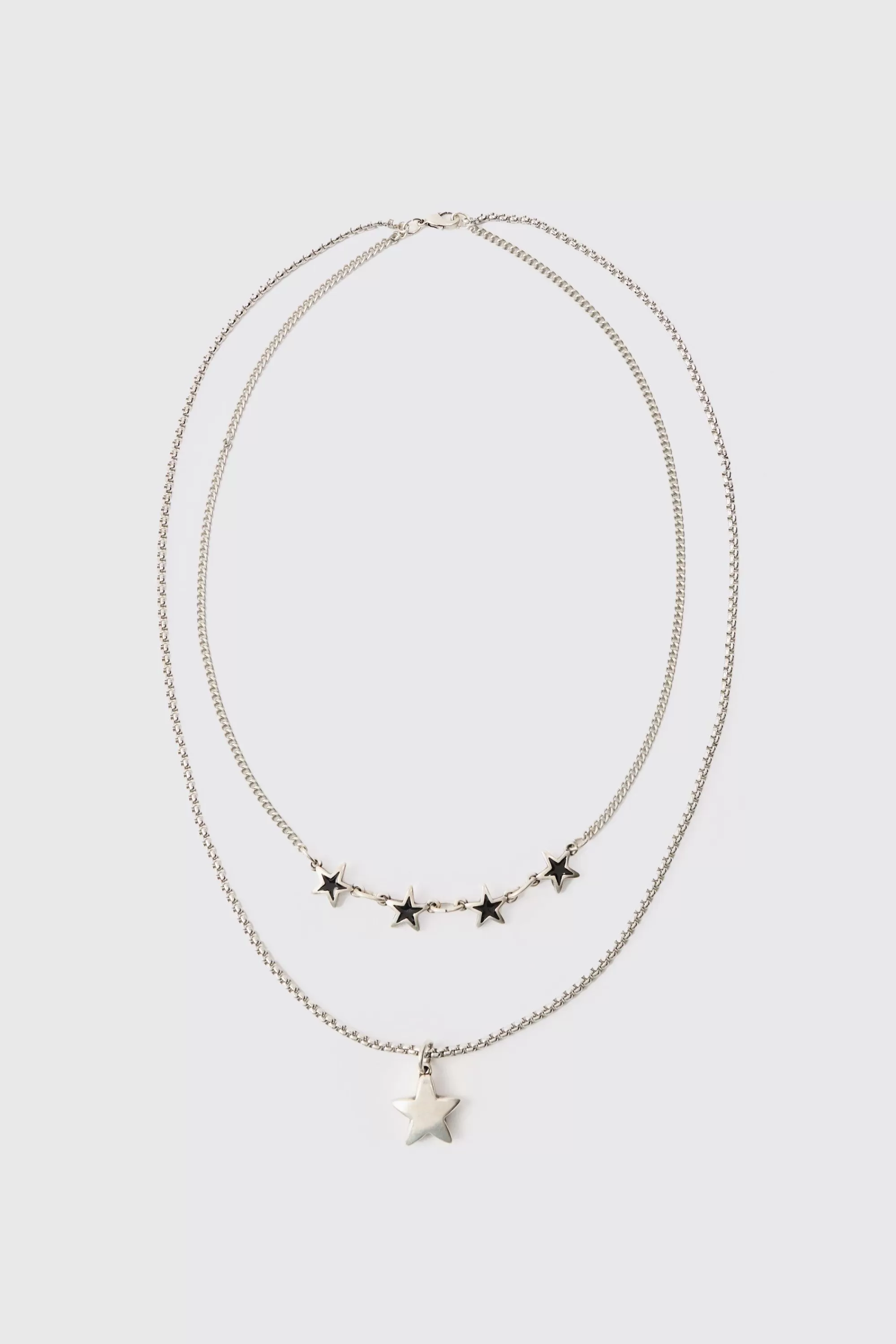 boohooMAN Star Pendant Multi Layer Chain Necklace | UK