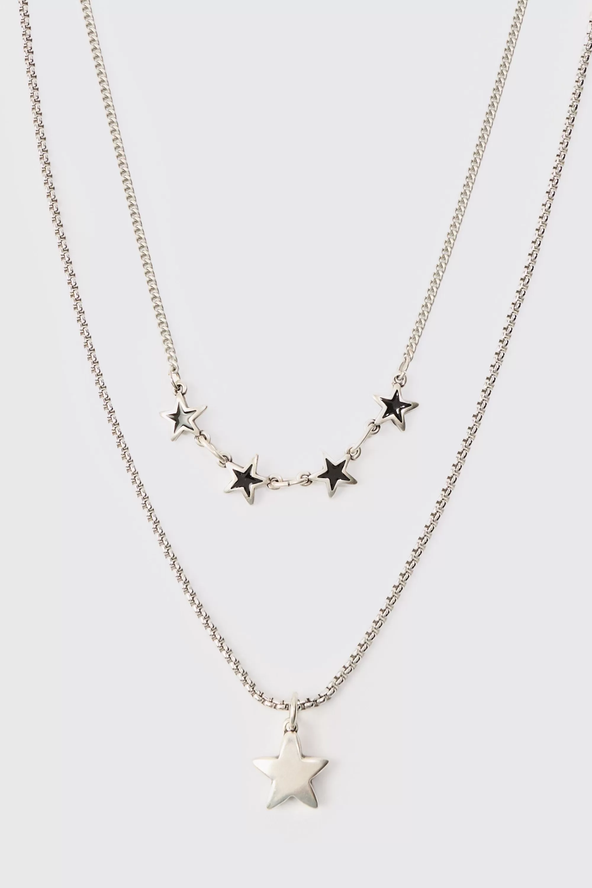 boohooMAN Star Pendant Multi Layer Chain Necklace | UK