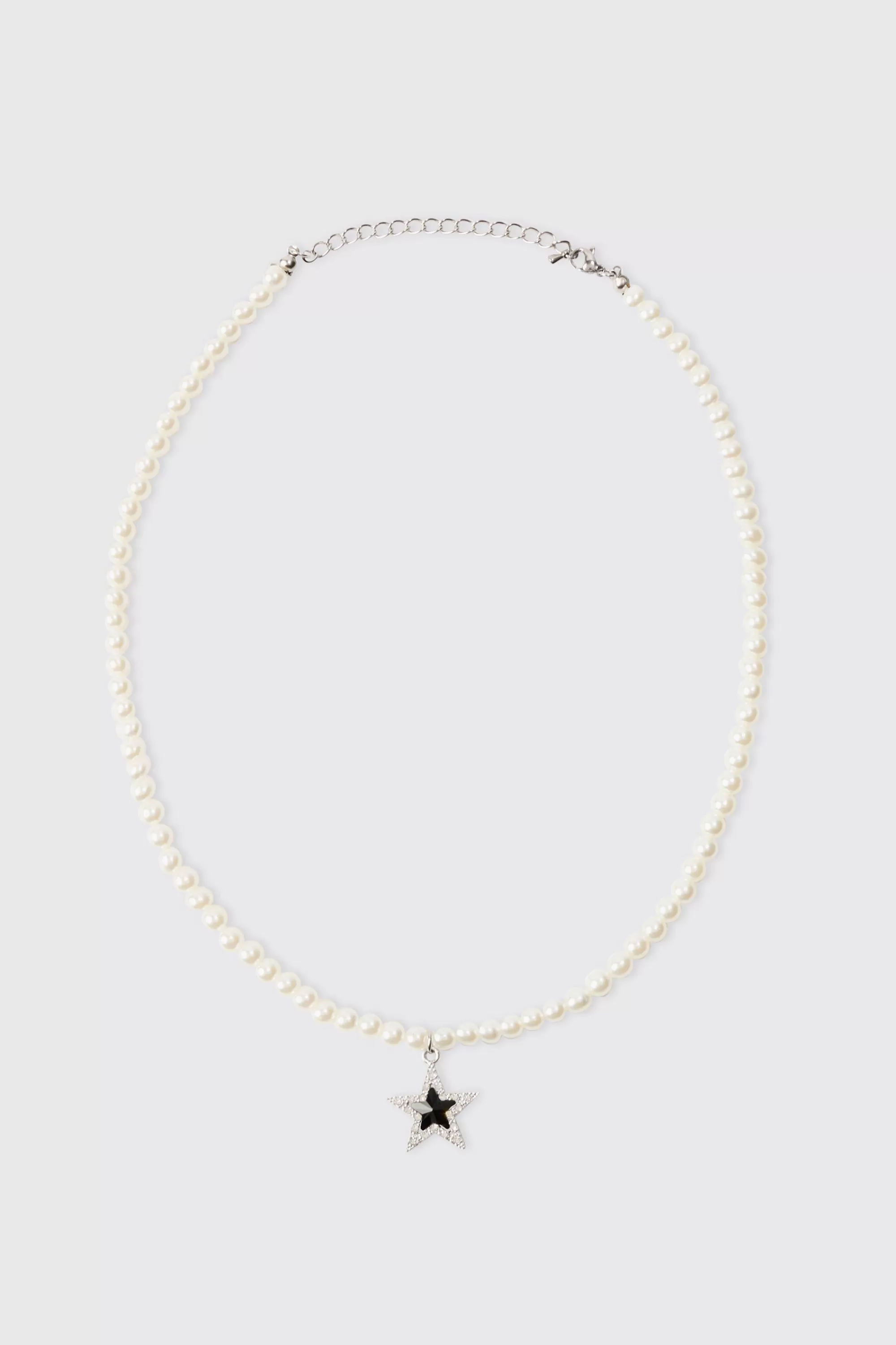 boohooMAN Star Pendant Pearl Necklace | UK