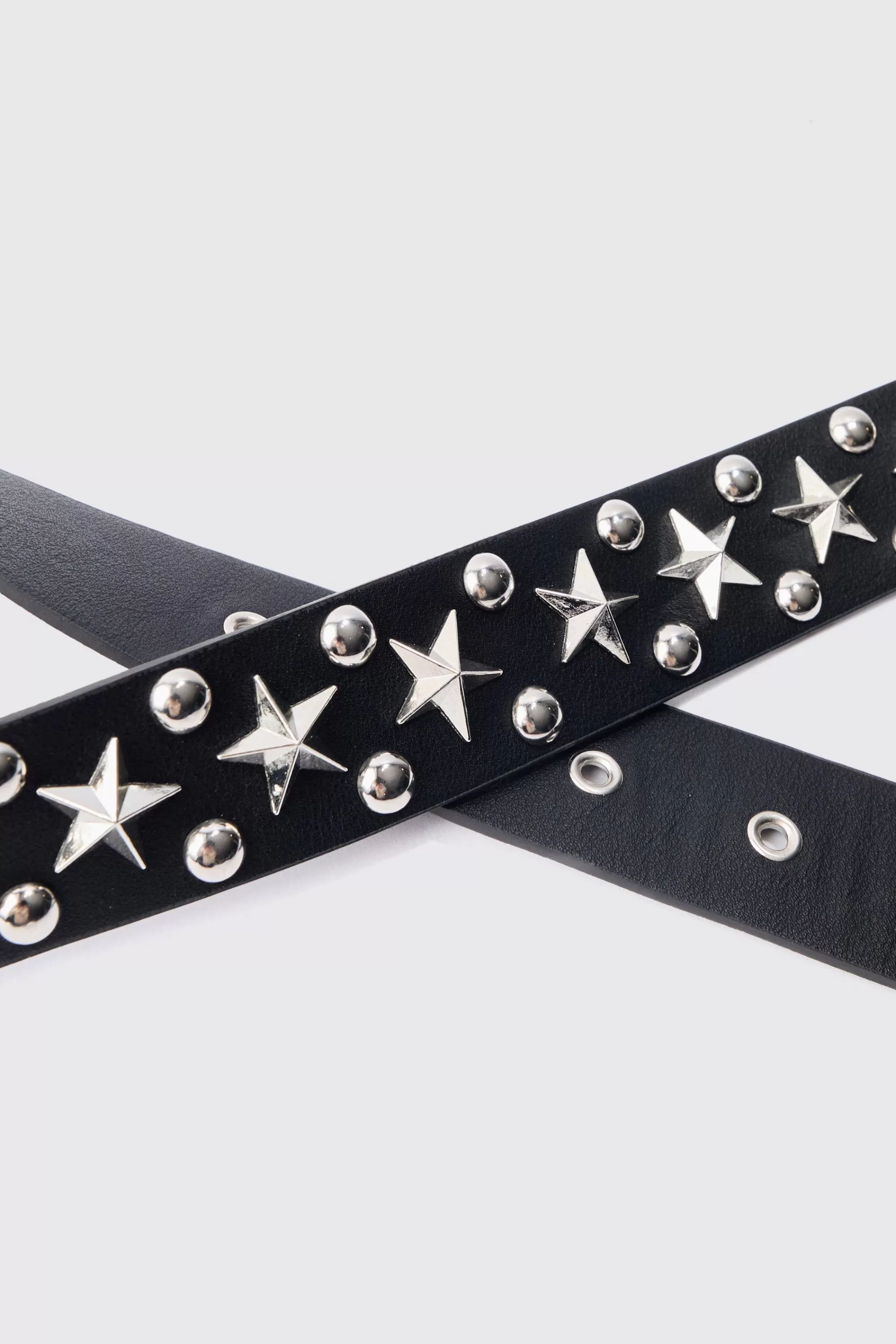 boohooMAN Star Studded Silver Buckle Belt | UK