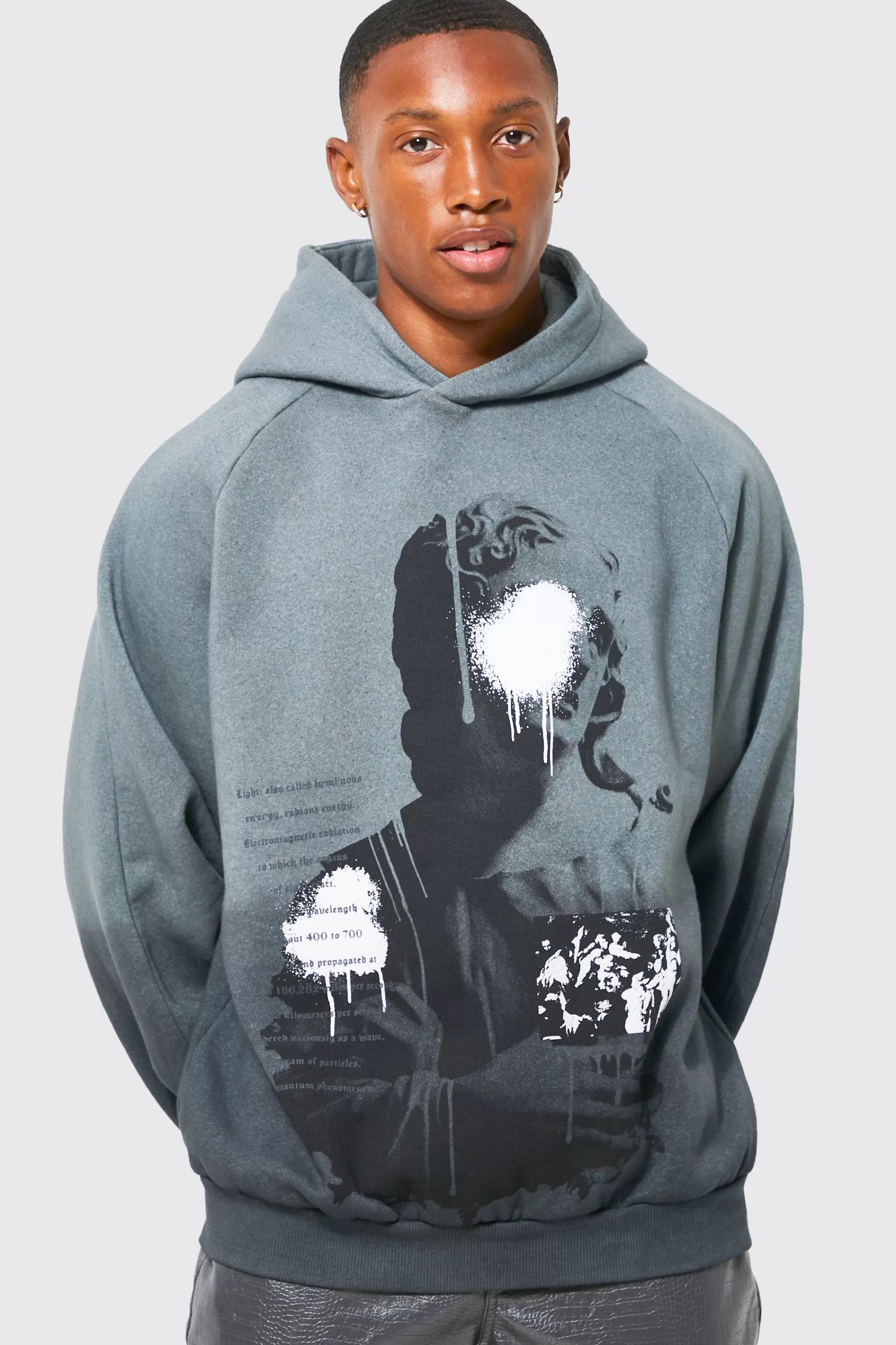 boohooMAN Statue Print Ombre Hoodie | UK