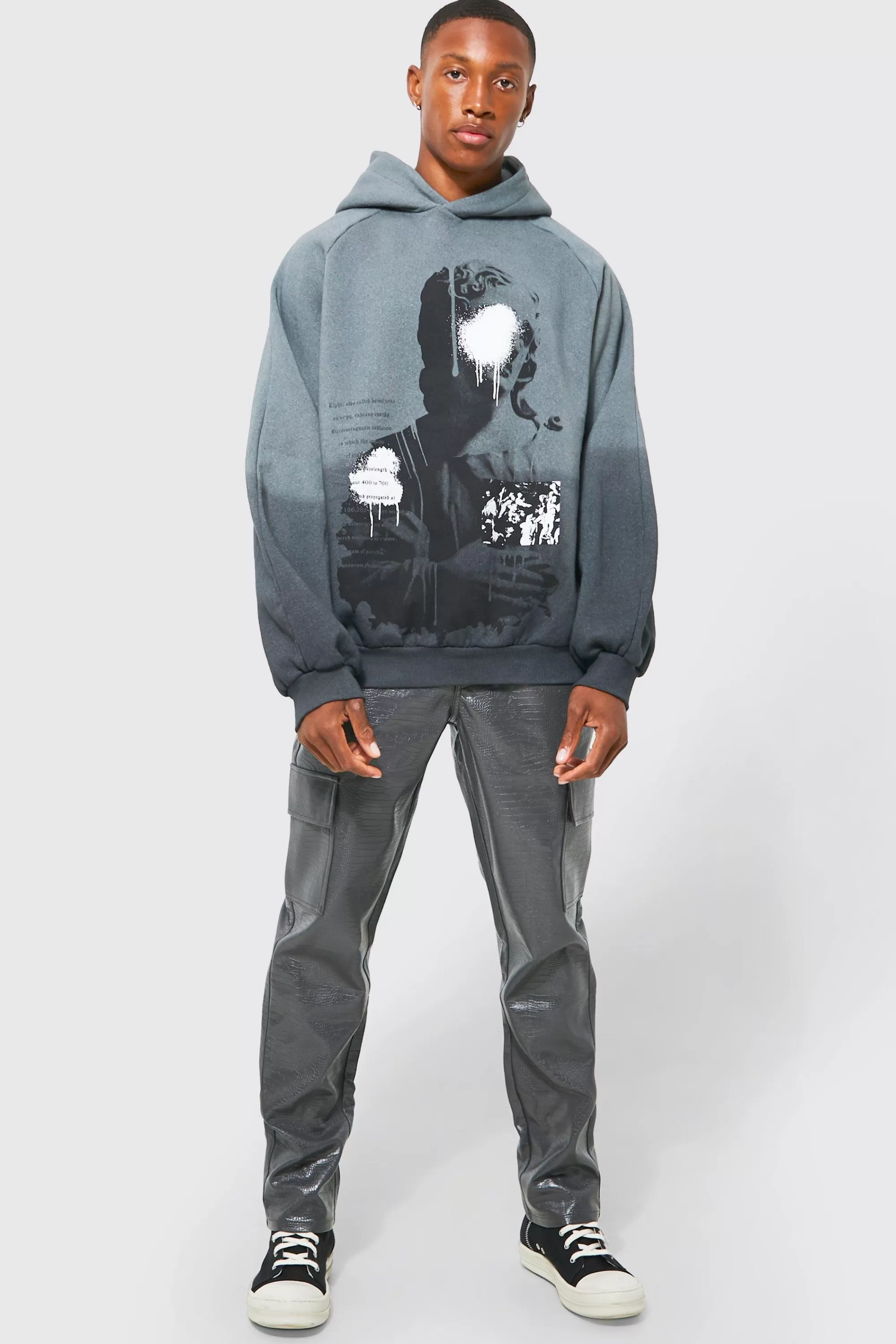 boohooMAN Statue Print Ombre Hoodie | UK
