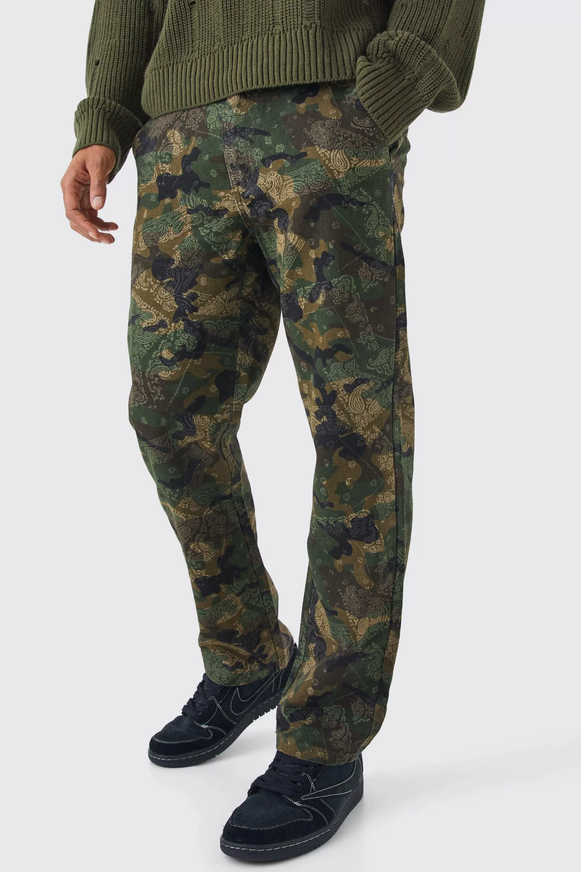 boohooMAN Straight Camo Bandana Cargo Trouser | UK