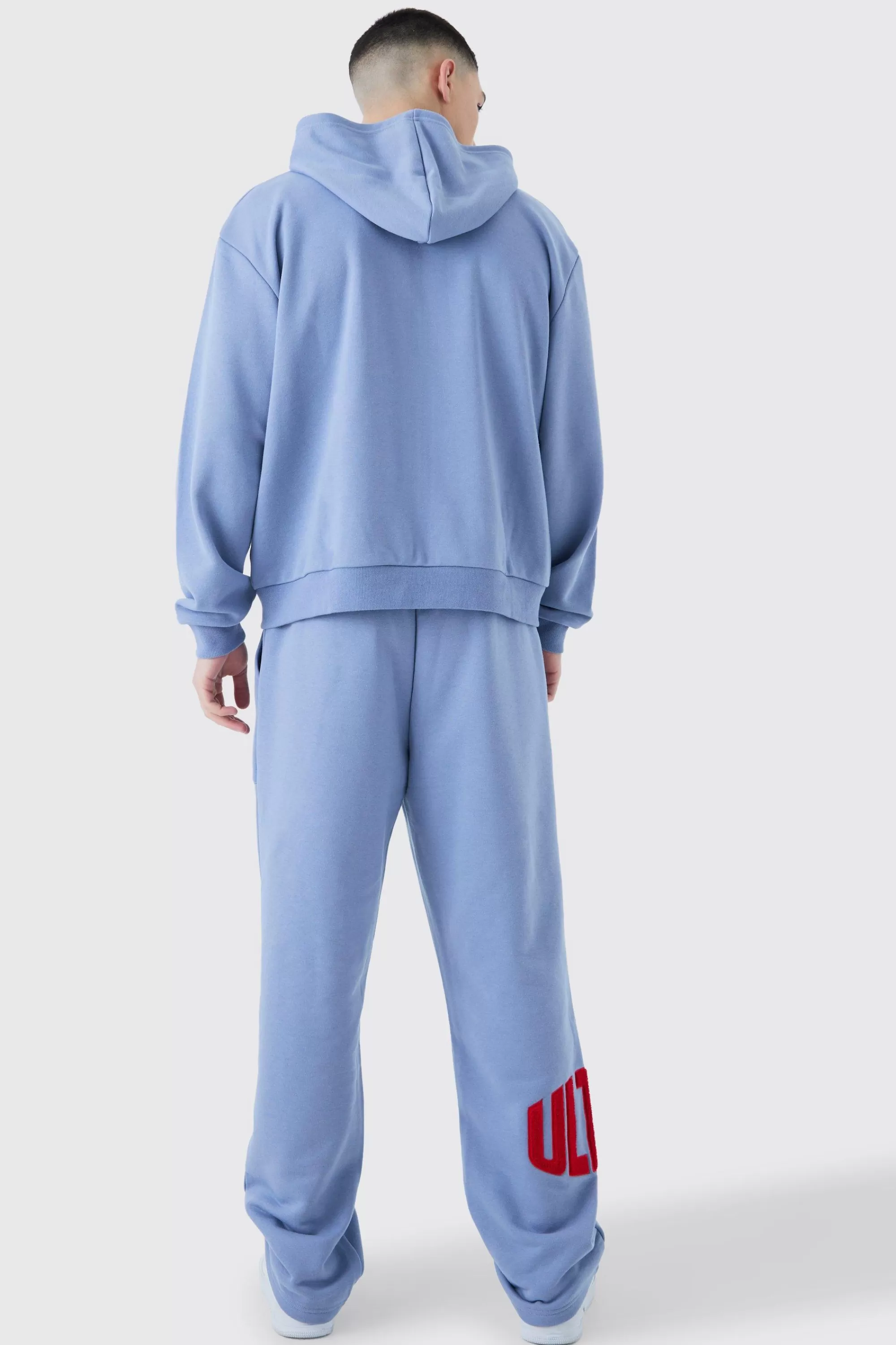 boohooMAN Straight Leg Borg Applique Joggers | UK