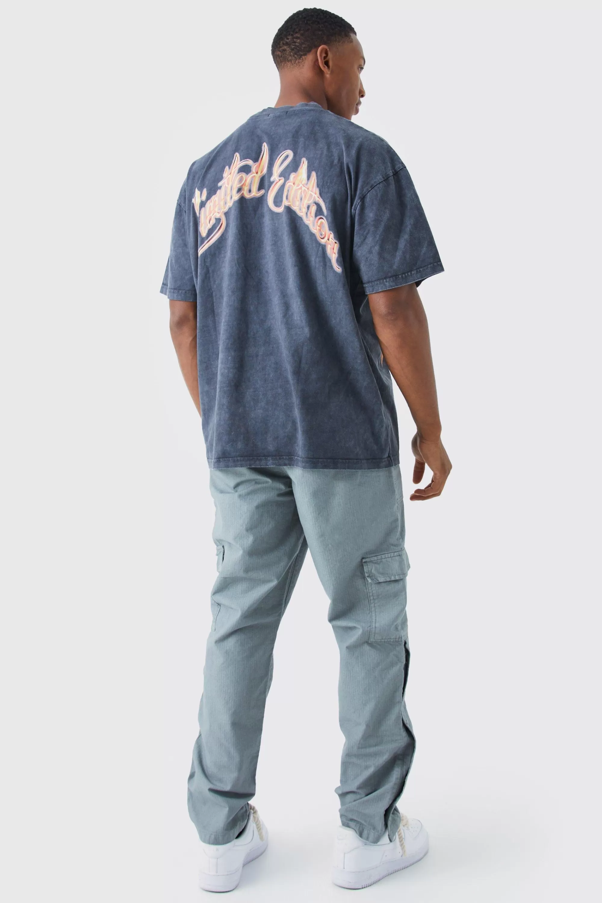 boohooMAN Straight Leg Cargo Popper Hem Ripstop Branded Trouser | UK