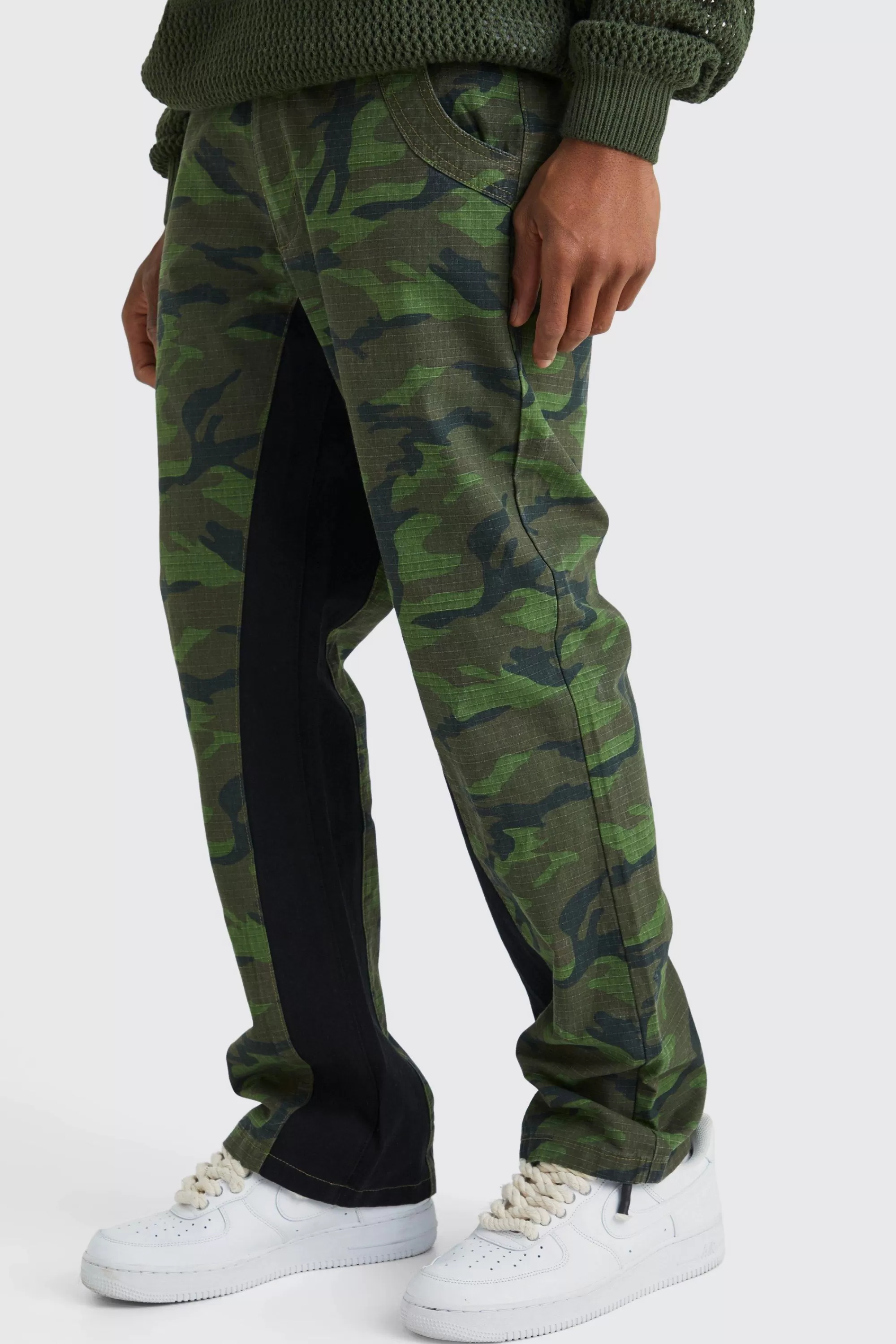 boohooMAN Straight Leg Colour Block Camo Trouser | UK