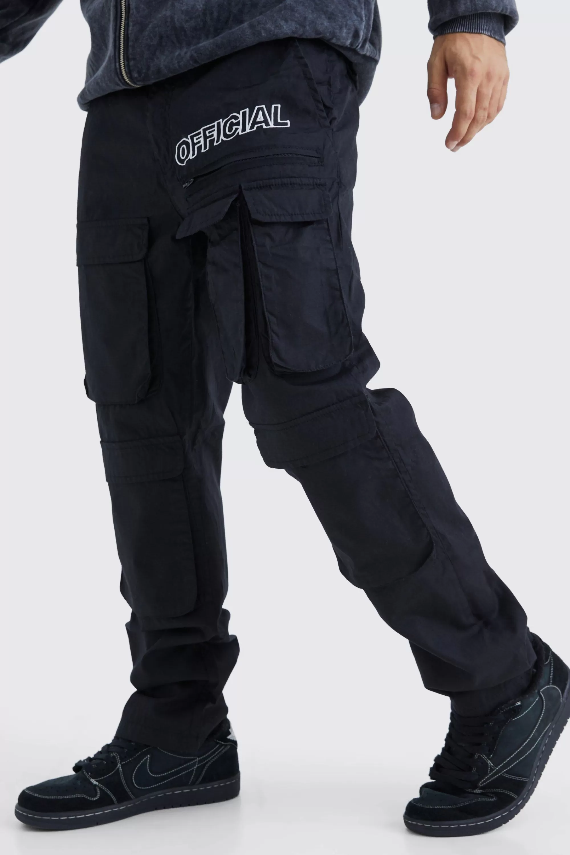 boohooMAN Straight Leg Multi Cargo Ripstop Trouser With Tonal Branding | UK