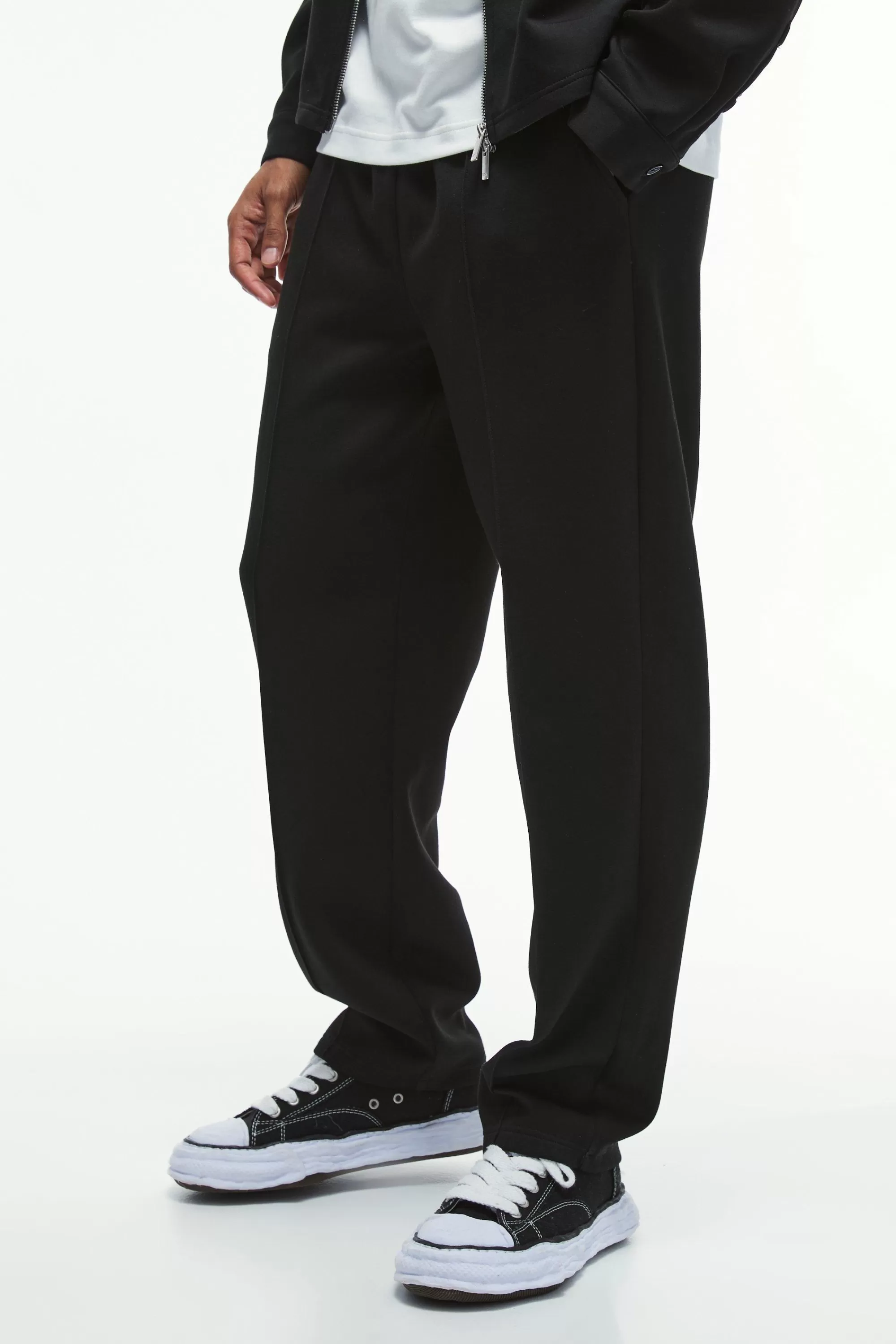 boohooMAN Straight Leg Pintuck Scuba Trouser | UK