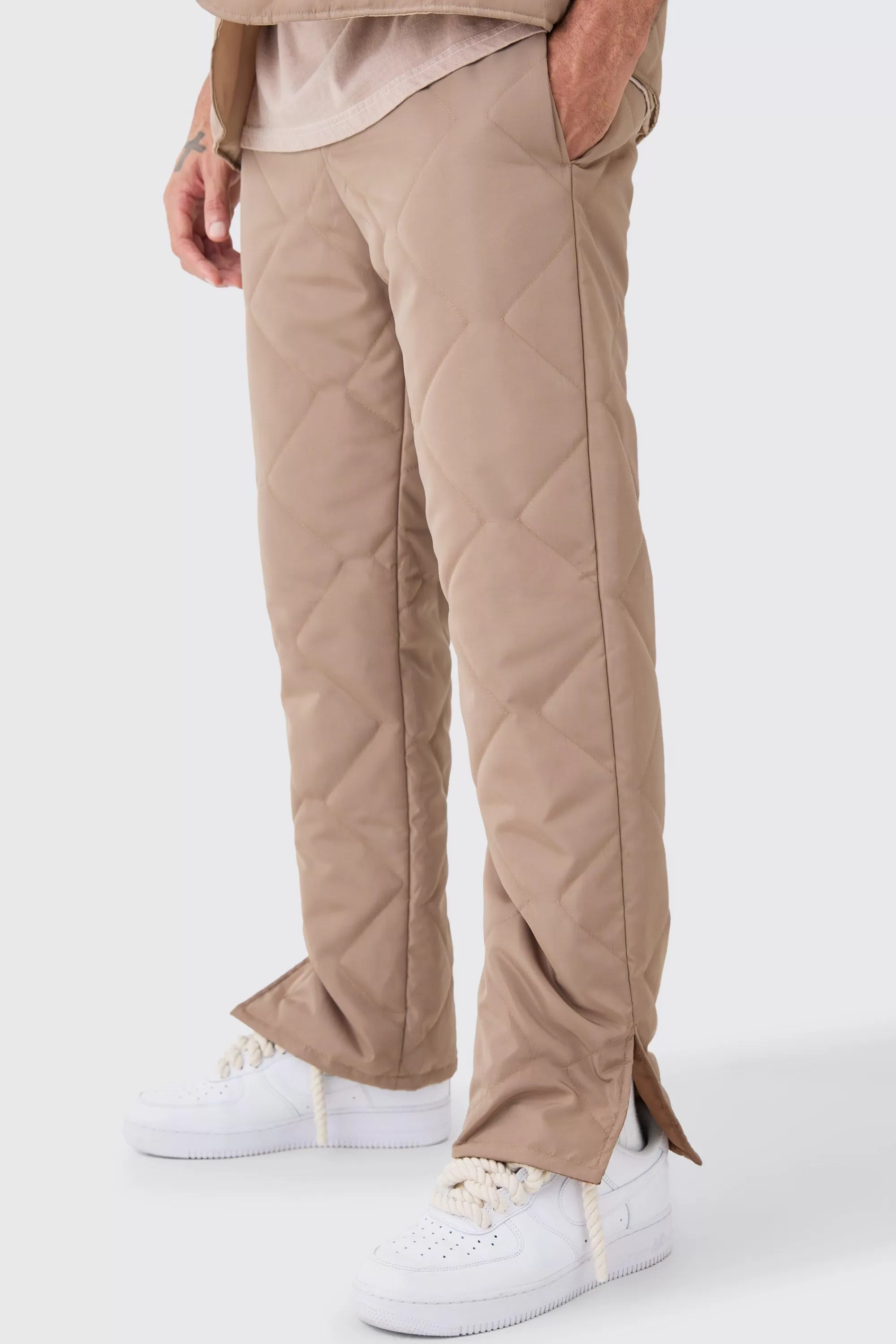boohooMAN Straight Leg Quilted Trouser | UK