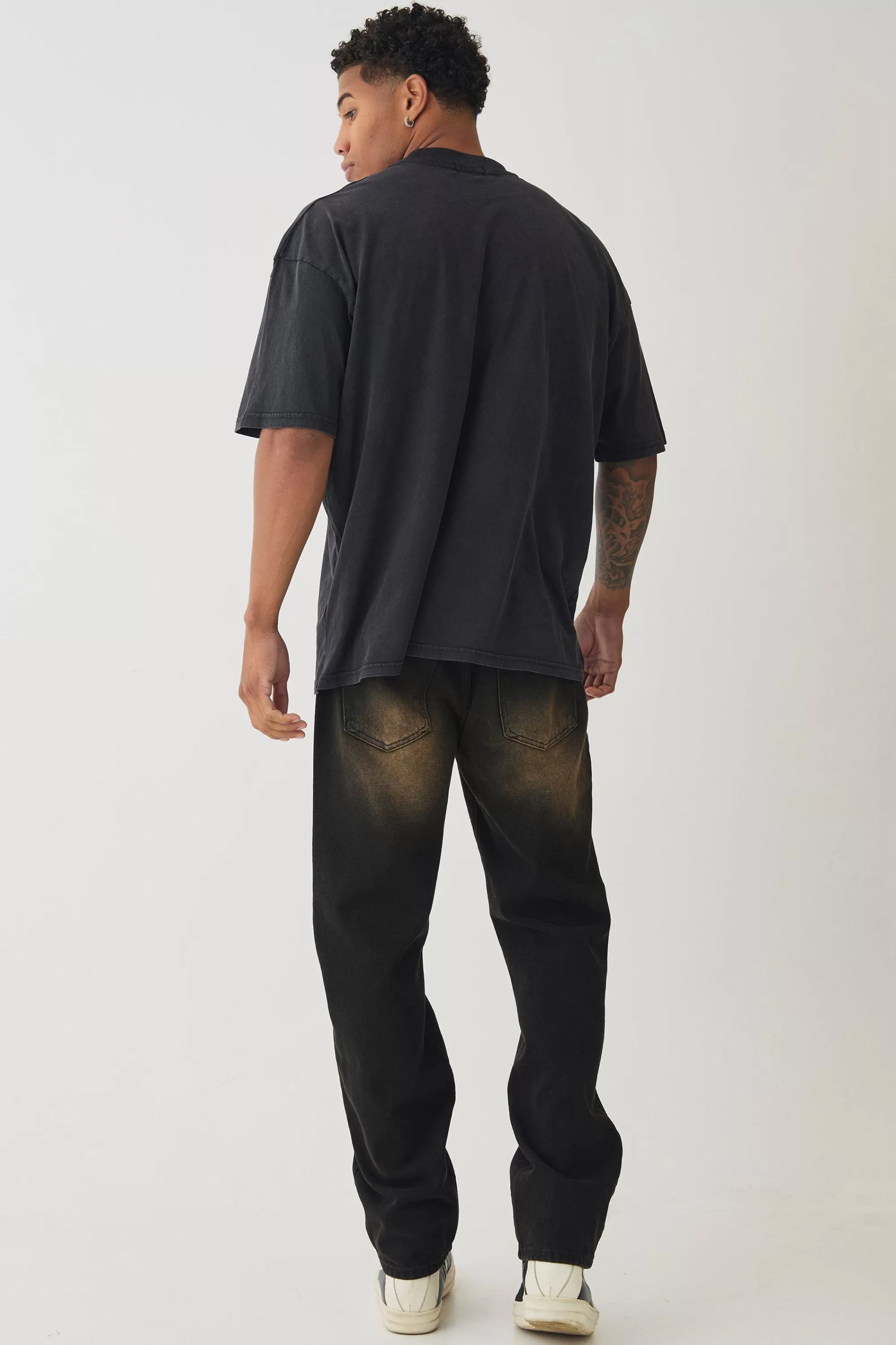 boohooMAN Straight Leg Rigid Ripped Knee Tinted Jeans | UK
