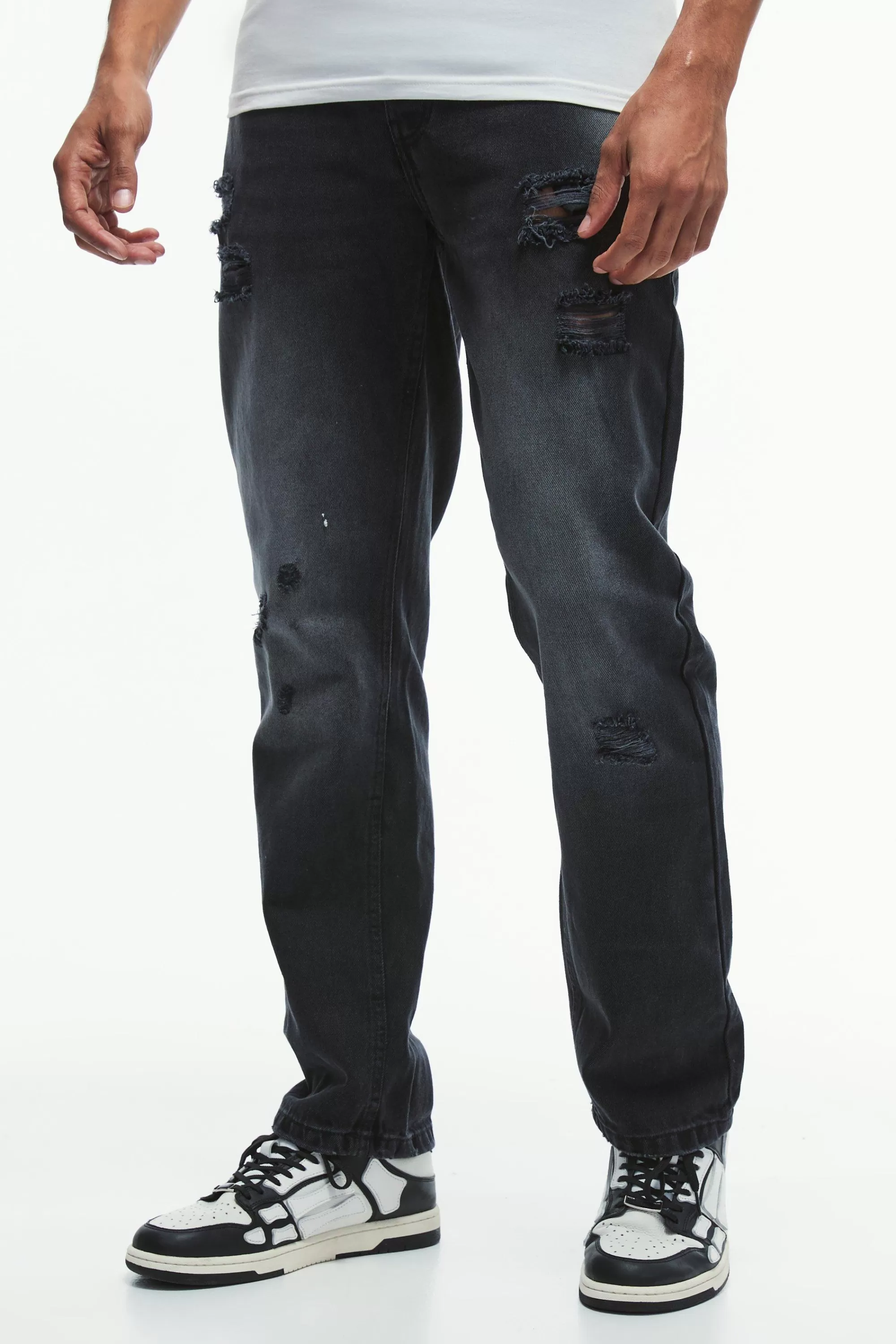 boohooMAN Straight Leg Rigid Subtle Ripped Jeans | UK
