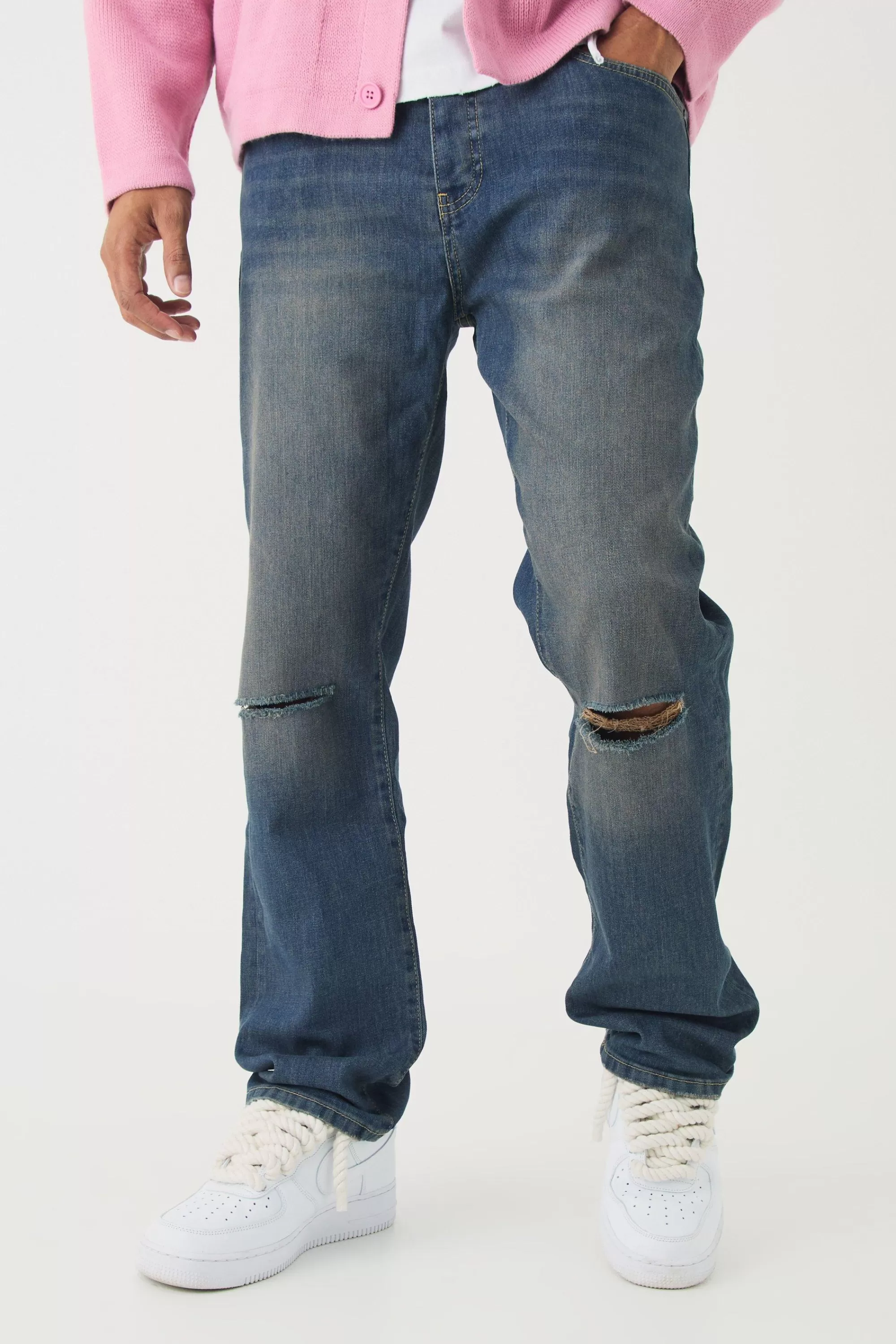 boohooMAN Straight Leg Ripped Knee Jeans | UK