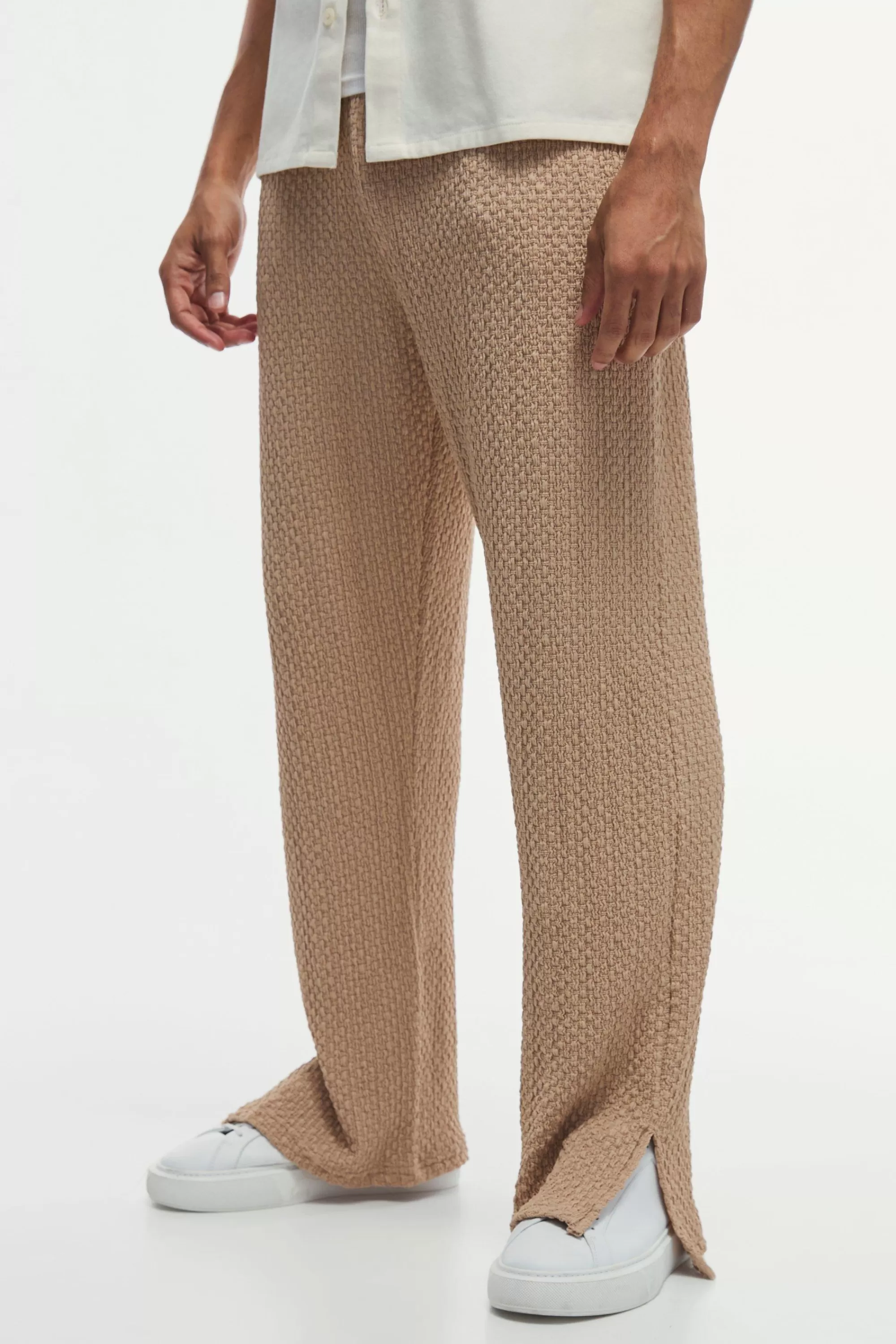 boohooMAN Straight Leg Split Hem Premium Jacquard Joggers | UK