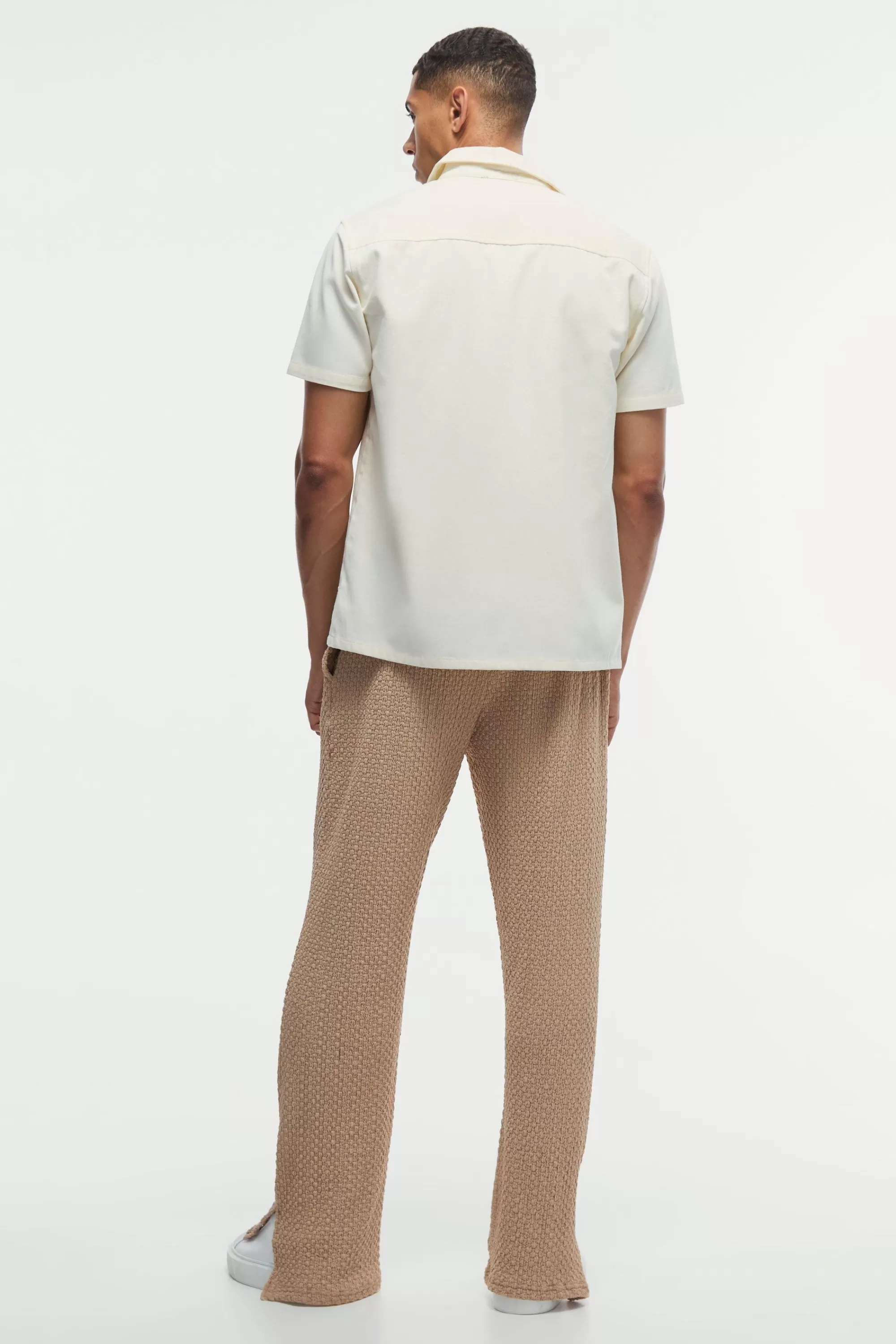 boohooMAN Straight Leg Split Hem Premium Jacquard Joggers | UK