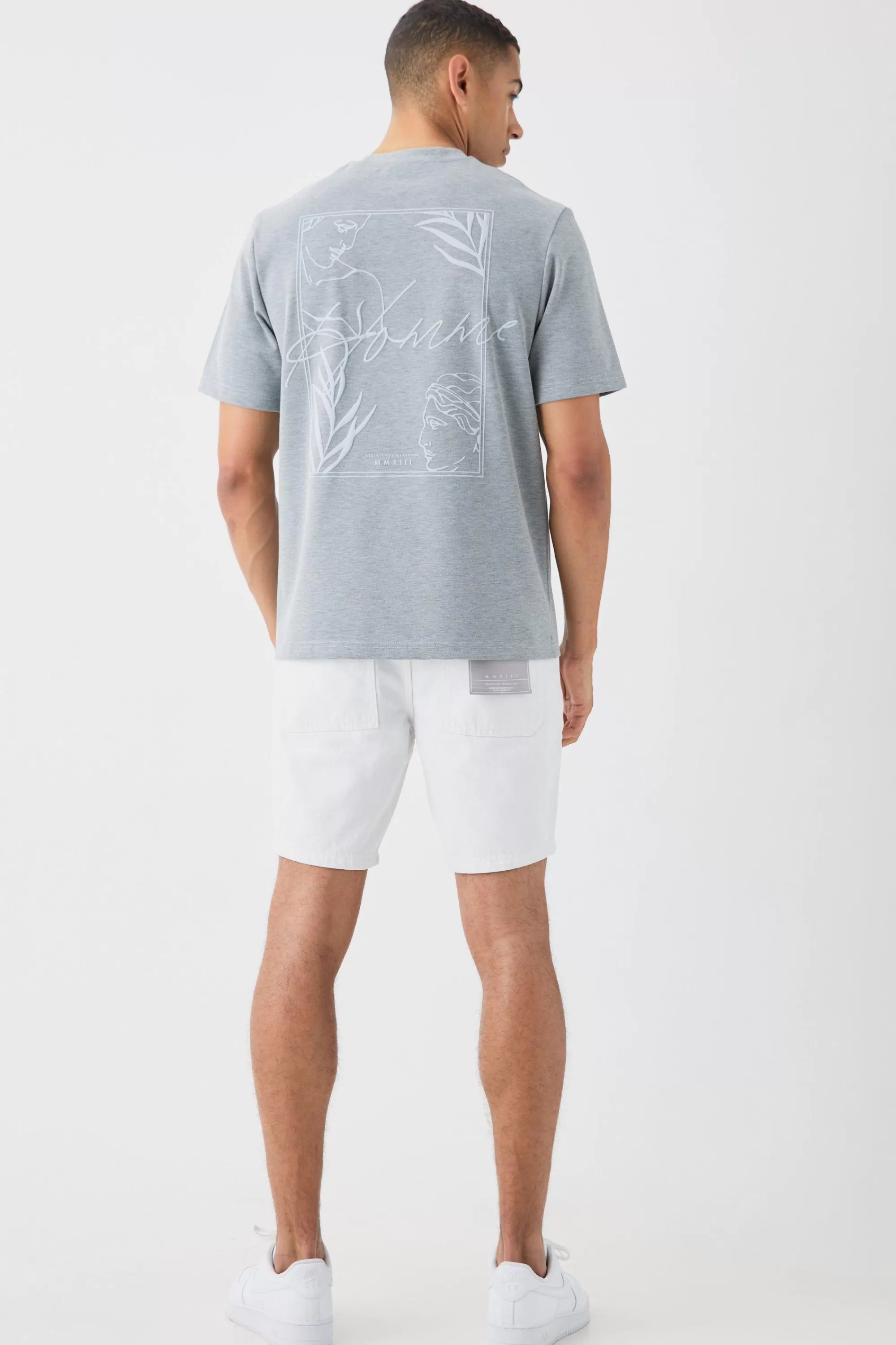 boohooMAN Straight Rigid Denim Shorts With Woven Label | UK