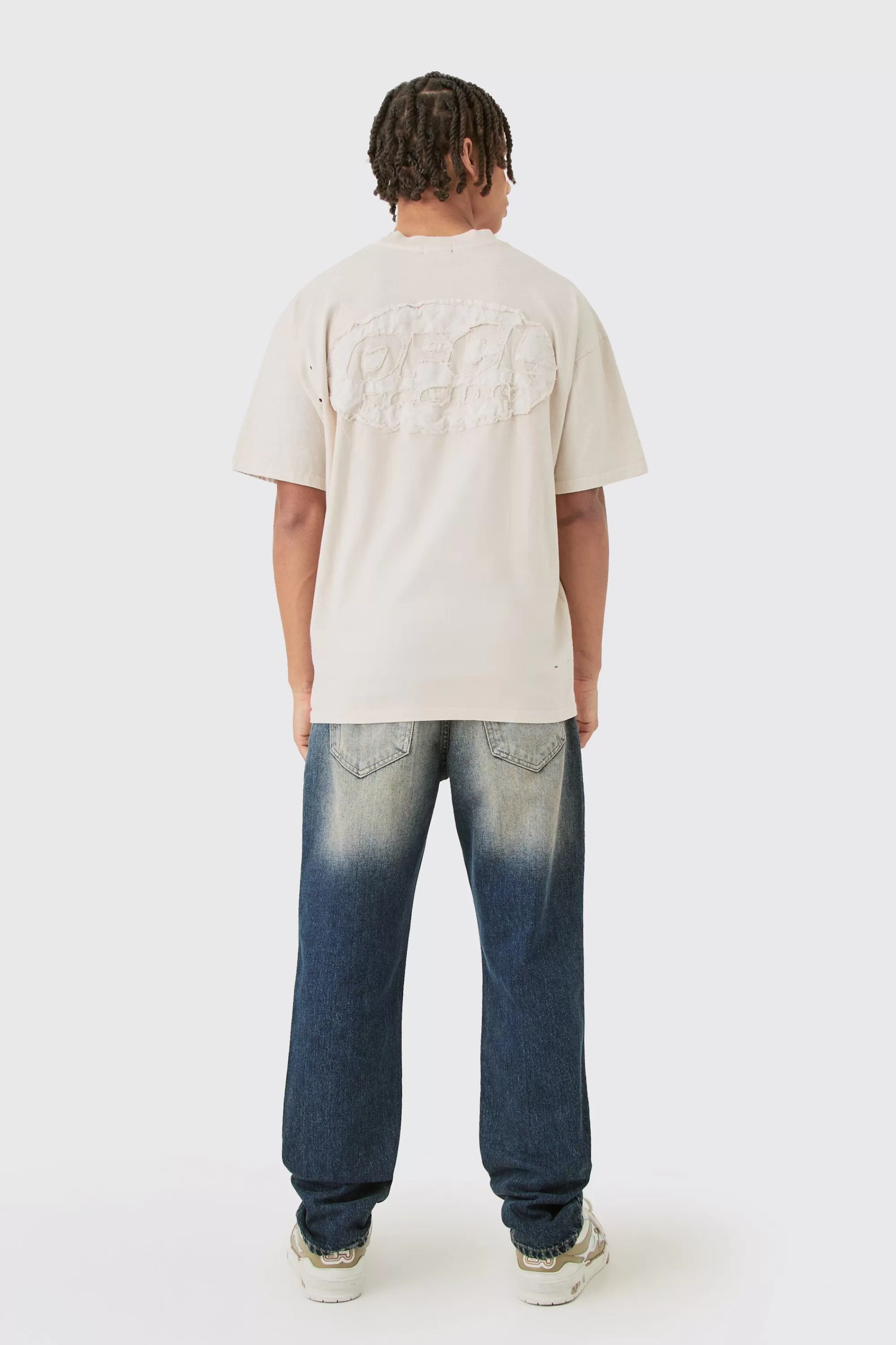 boohooMAN Straight Rigid Washed Ripped Knee Jeans | UK