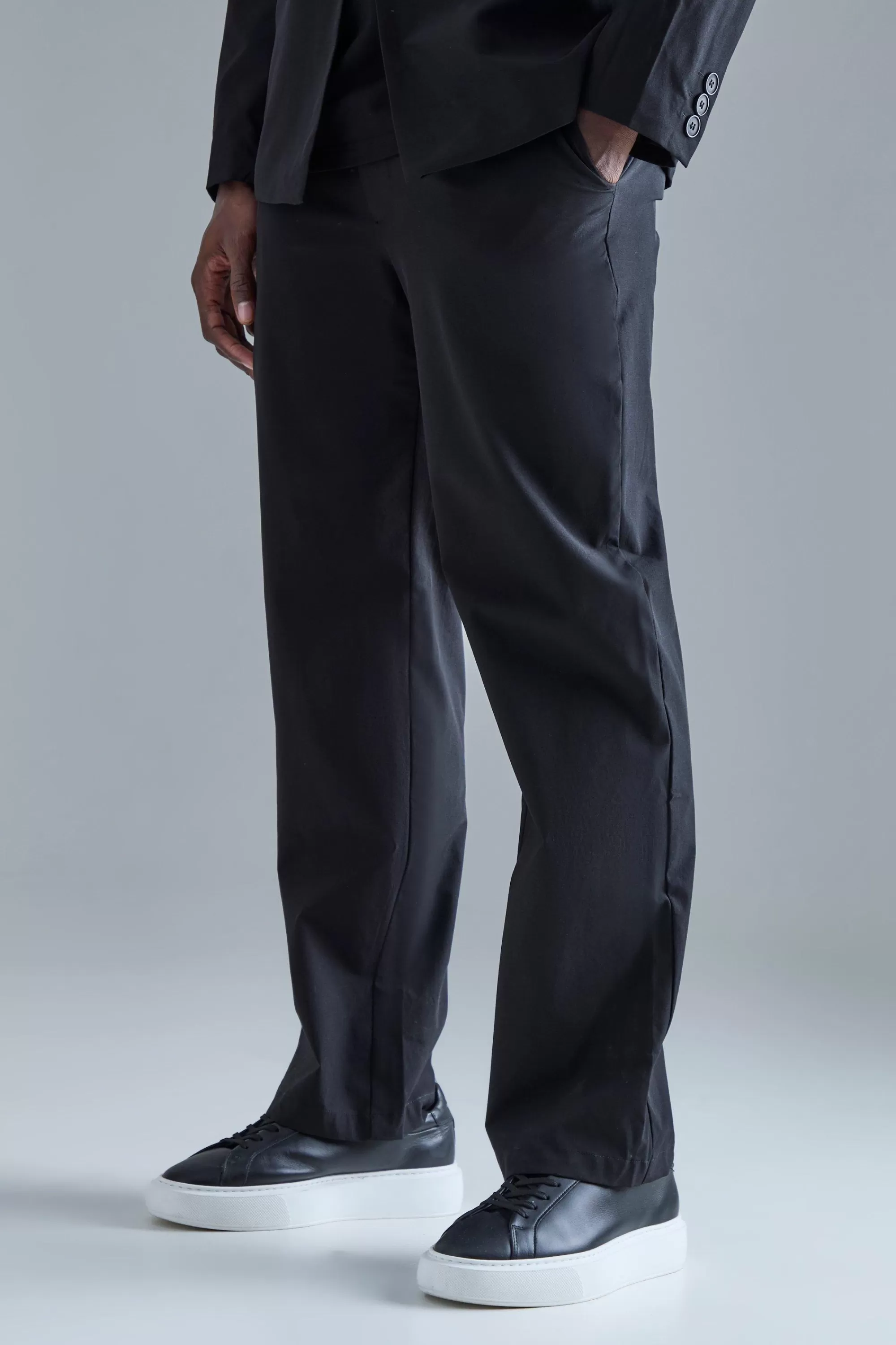 boohooMAN Stretch Tailored Straight Fit Trousers | UK