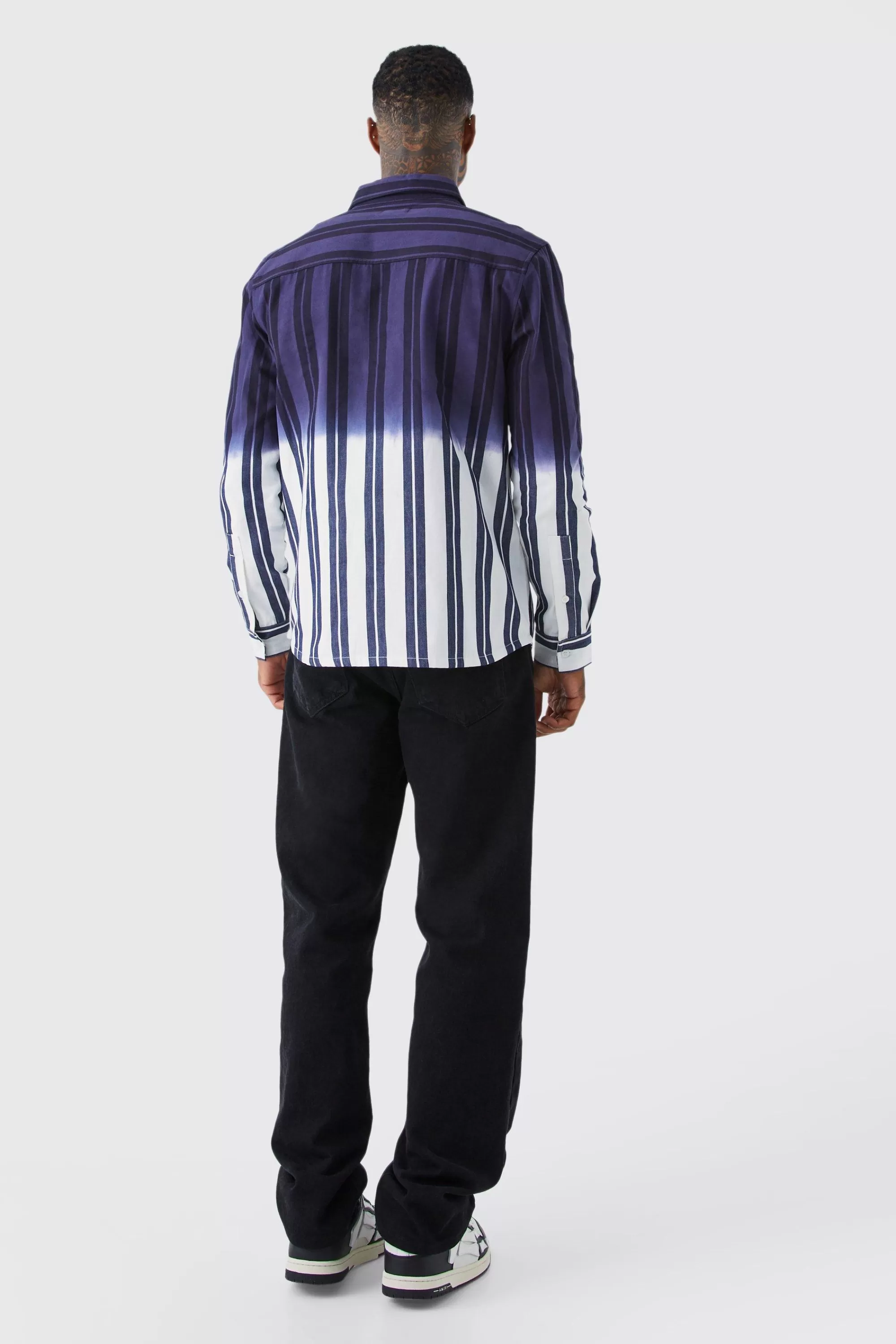 boohooMAN Striped Ombre Twill Overshirt | UK