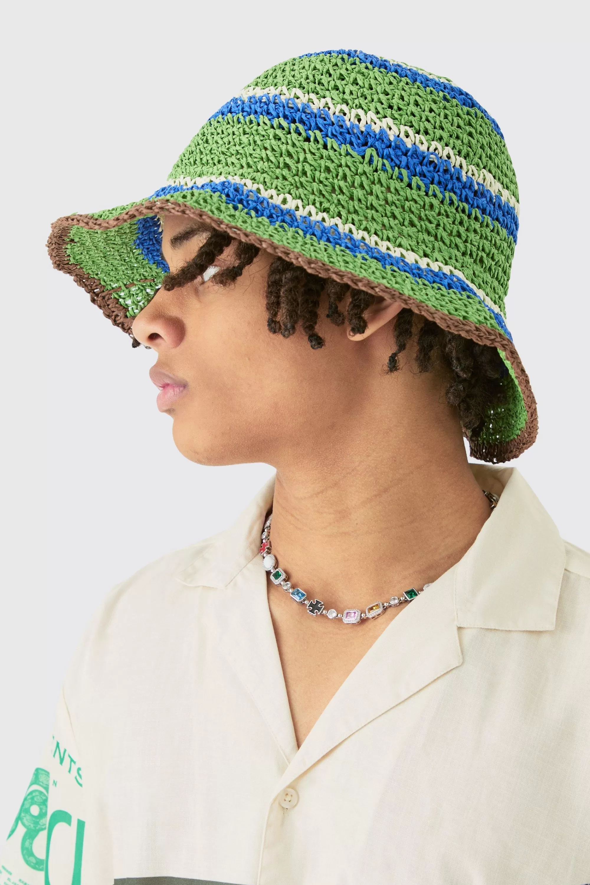 boohooMAN Striped Raffia Bucket Hat In | UK