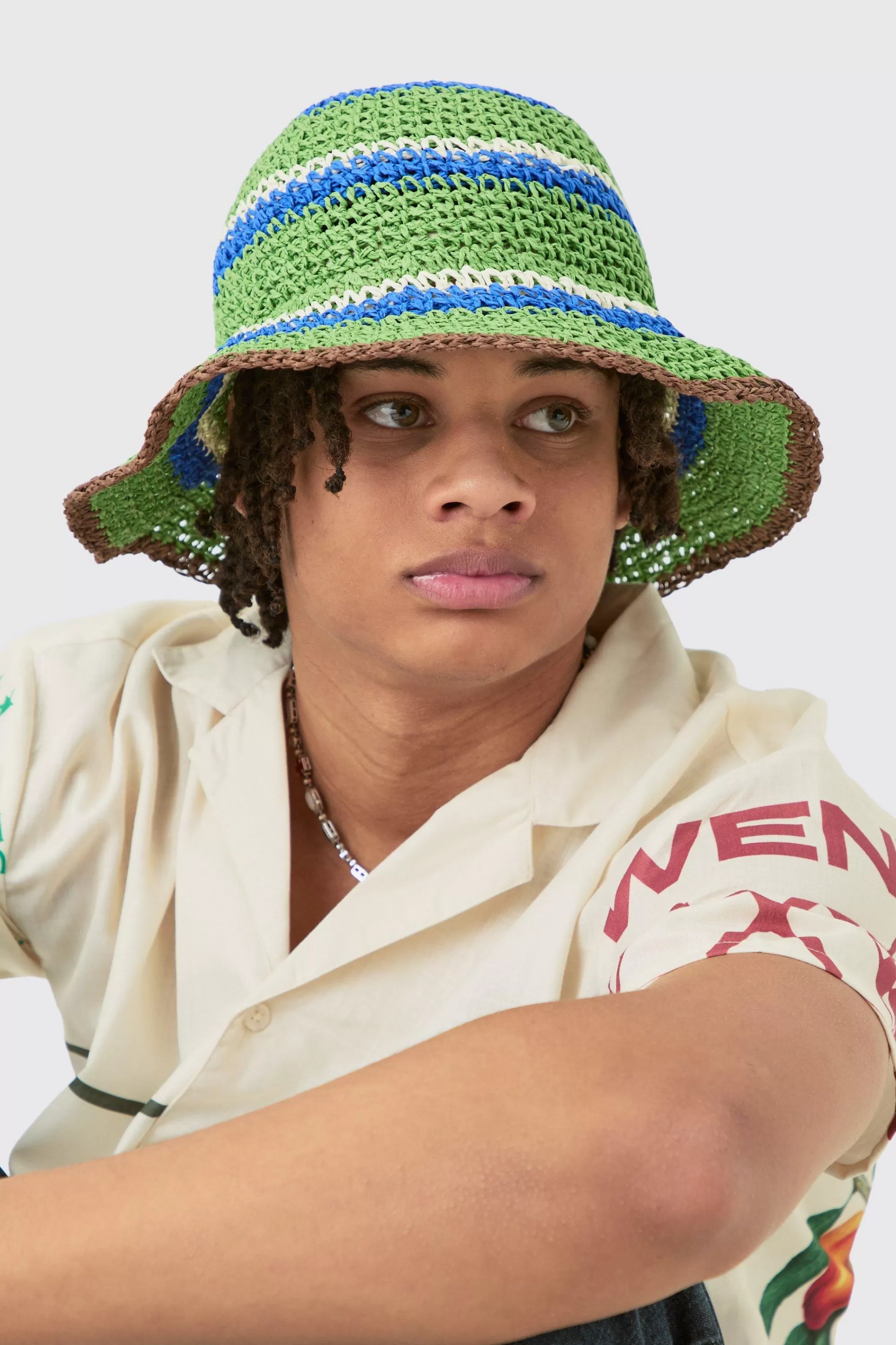 boohooMAN Striped Raffia Bucket Hat In | UK