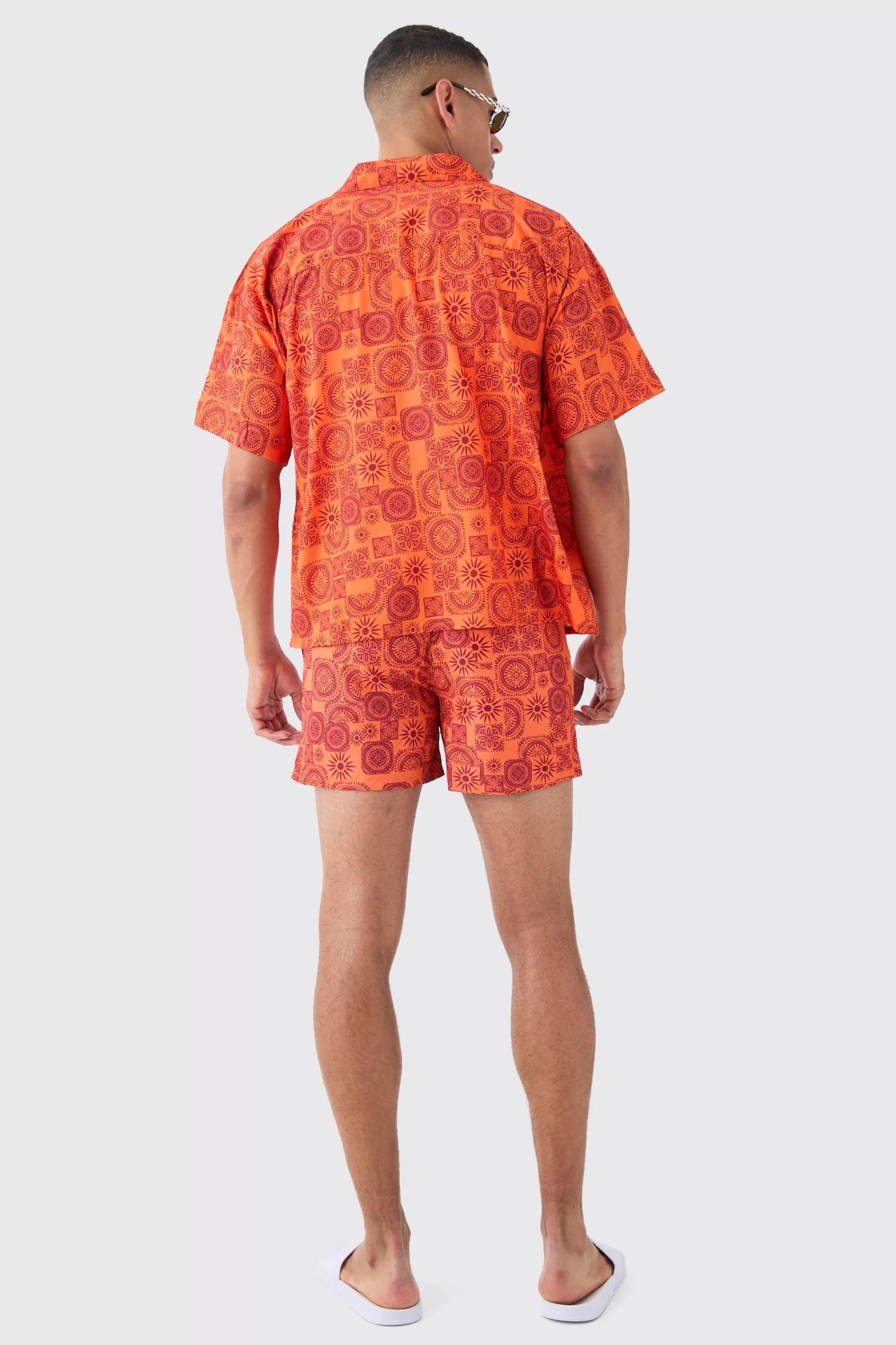 boohooMAN Sun Tile Shirt & Swim Short Set | UK