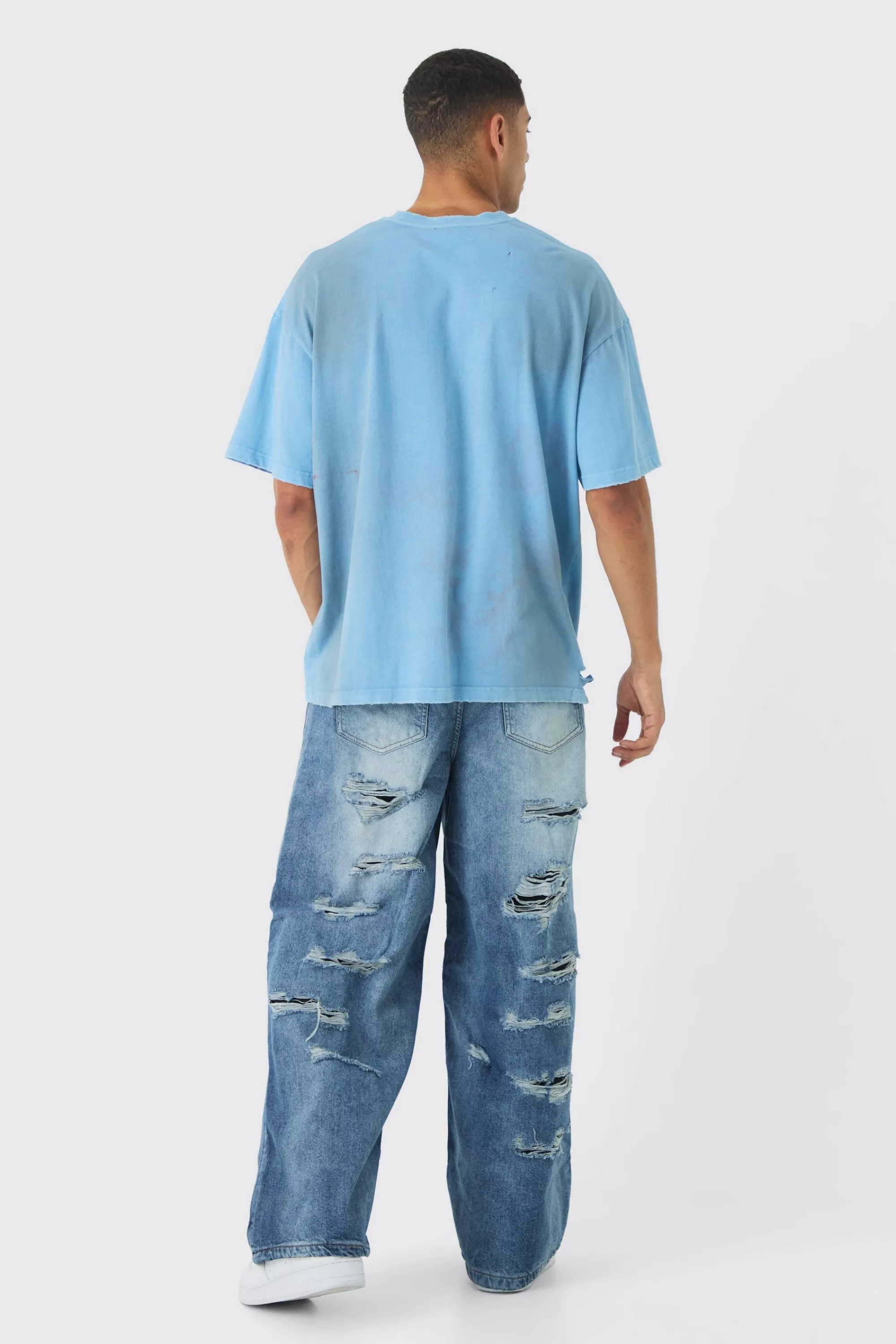 boohooMAN Super Baggy Rigid Rip & Repair Jeans | UK