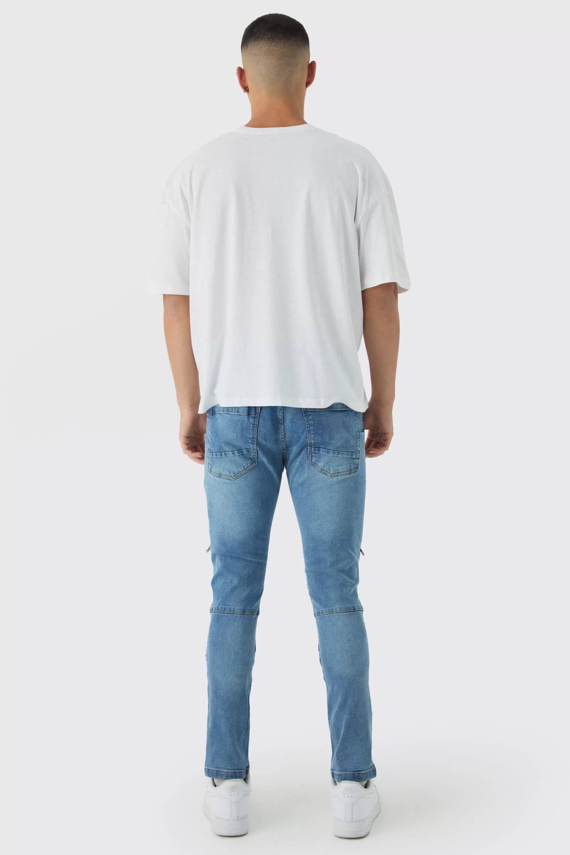 boohooMAN Super Skinny Biker Zip Detail Jeans | UK