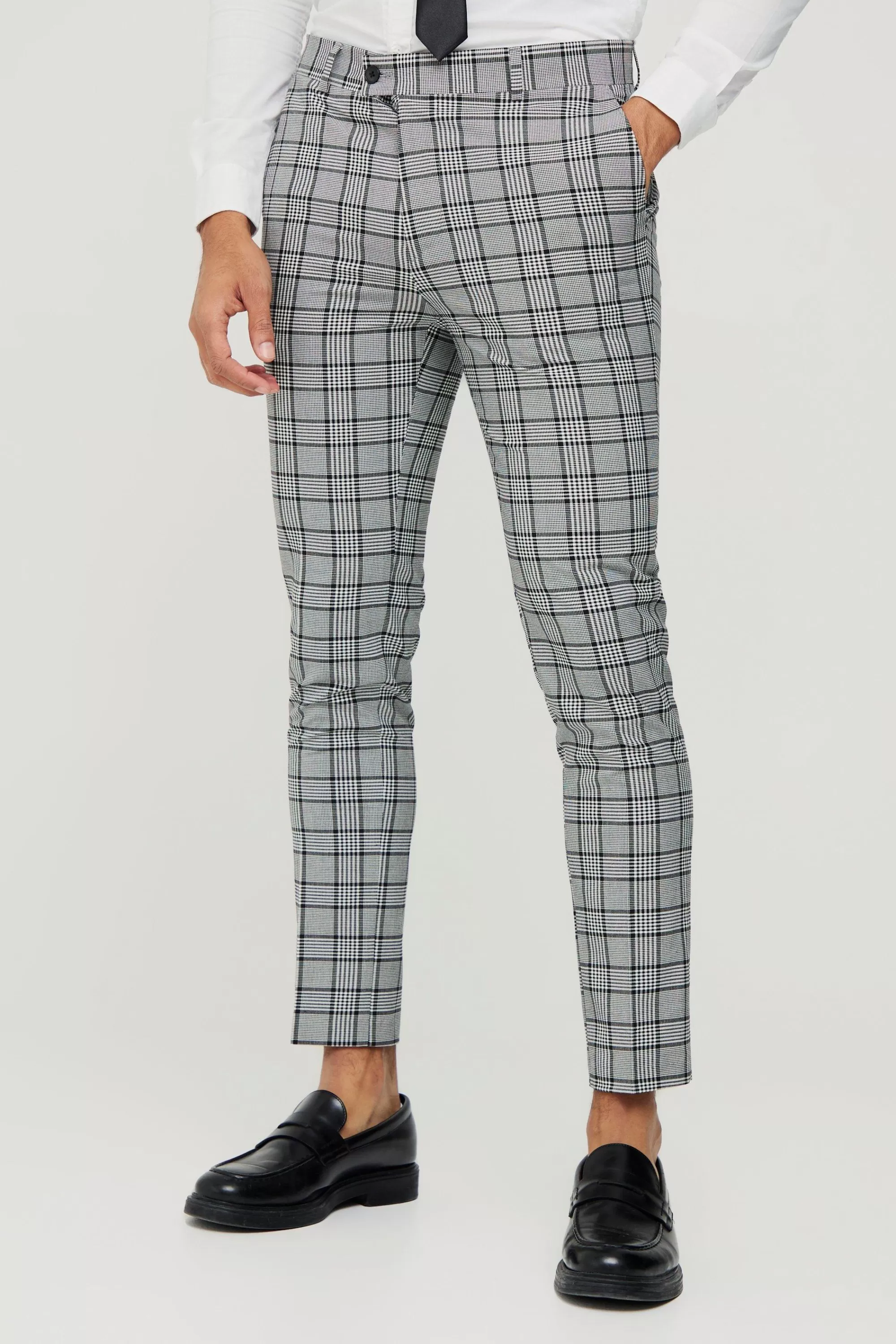 boohooMAN Super Skinny Check Crop Trouser | UK