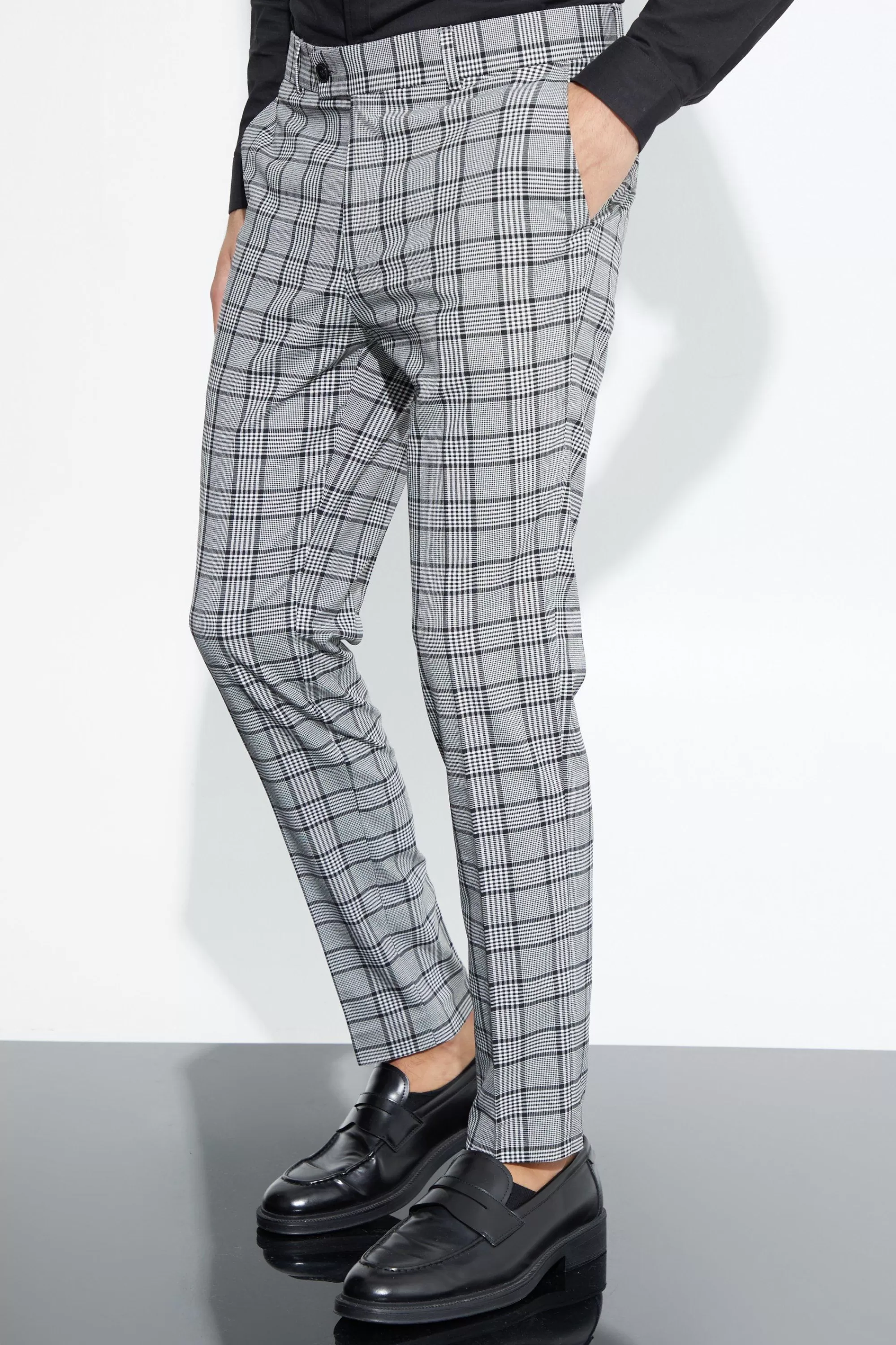 boohooMAN Super Skinny Check Crop Trouser | UK